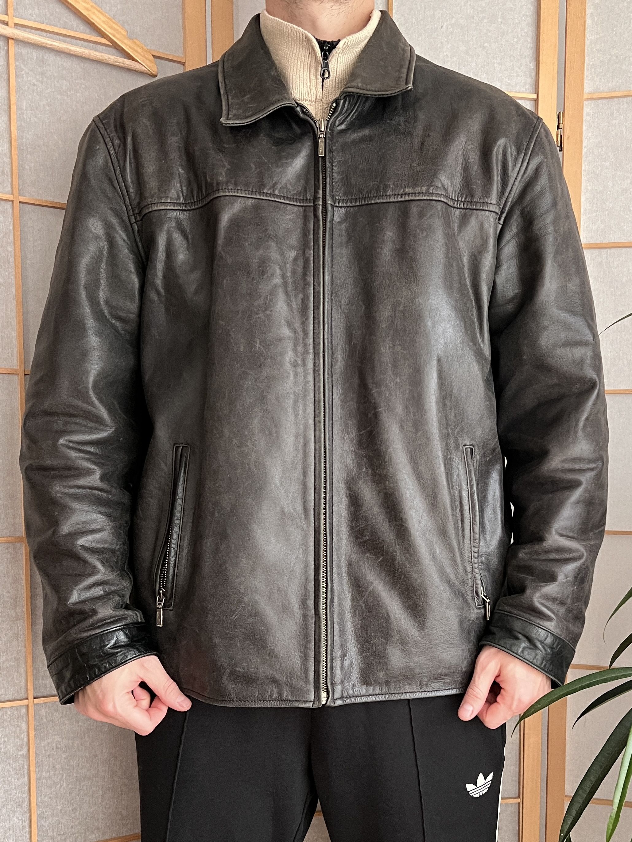 If Six Was Nine Vintage 90s Faded Leather coat hard jacket baggy y2k opium Size US L / EU 52-54 / 3 - 5 Thumbnail