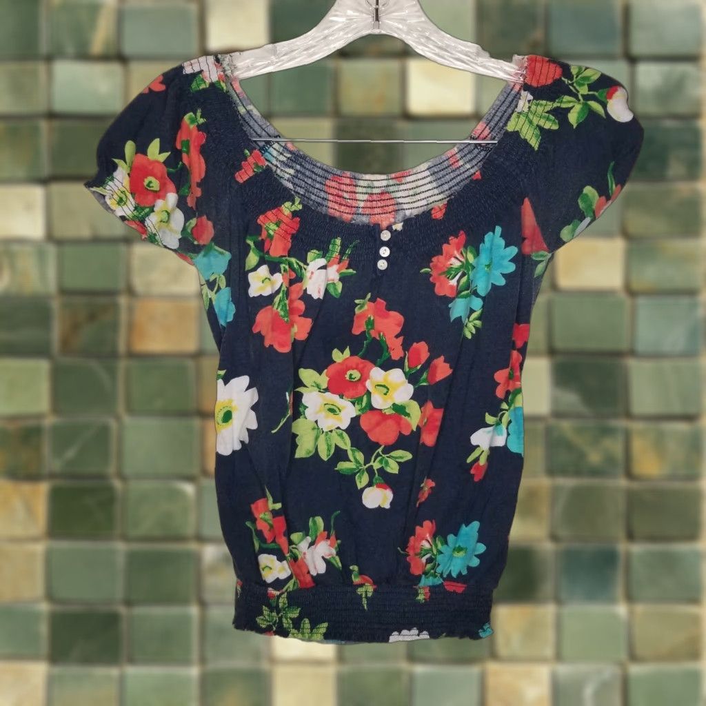 Vintage Aéropostale Blouse Shirt Womens XS Blue Floral Short Sleeve XS Womens Size XS / US 0-2 / IT 36-38 - 1 Thumbnail