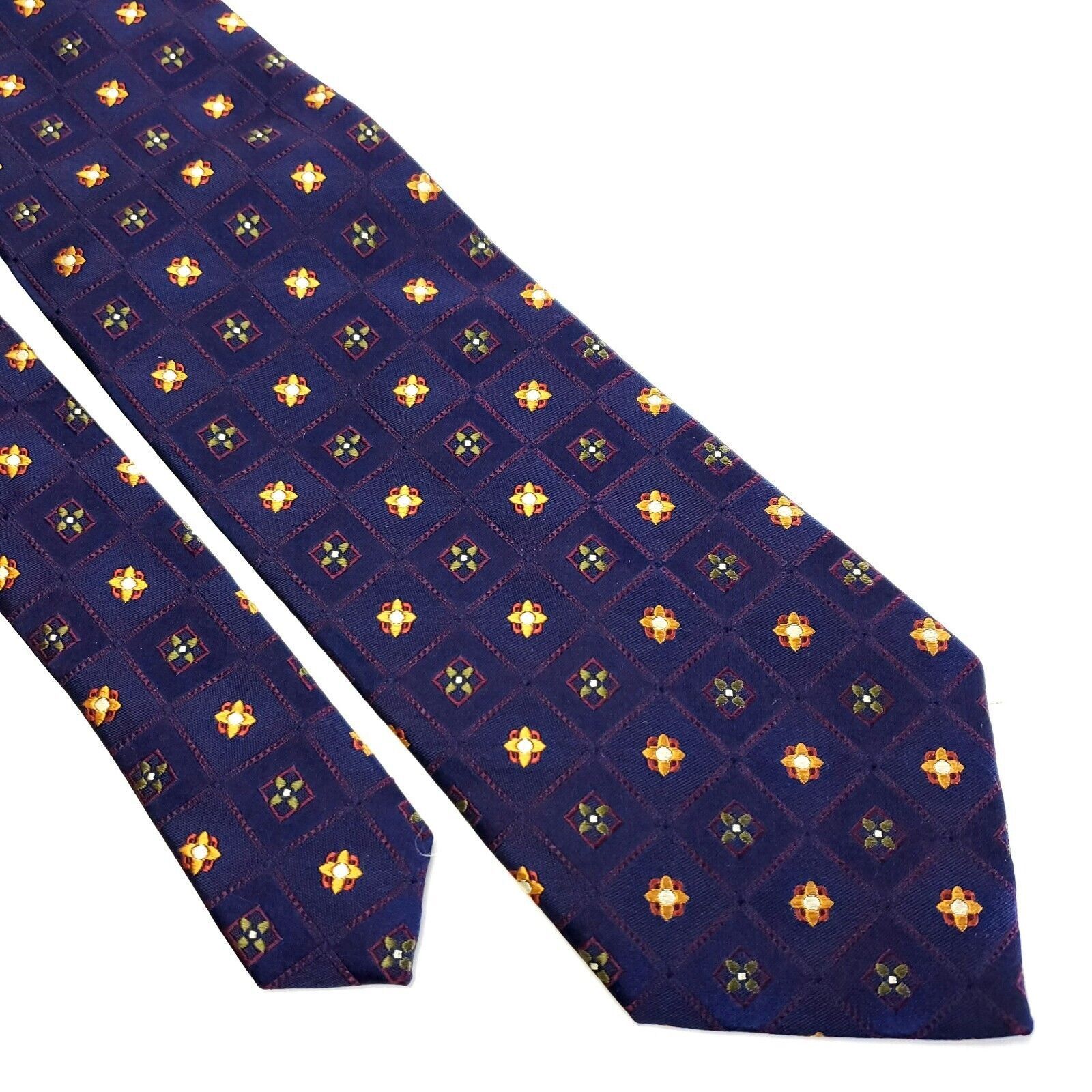 Designer Rooster Blue Geometric Floral Woven Silk Tie Size ONE SIZE - 1 Thumbnail