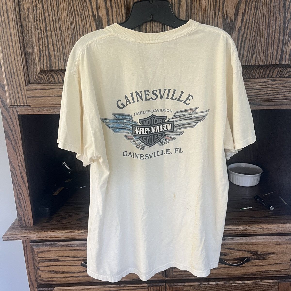 Harley Davidson Vintage 2002 Cream Logo T Shirt Gainesville Florida Size US L / EU 52-54 / 3 - 6 Thumbnail