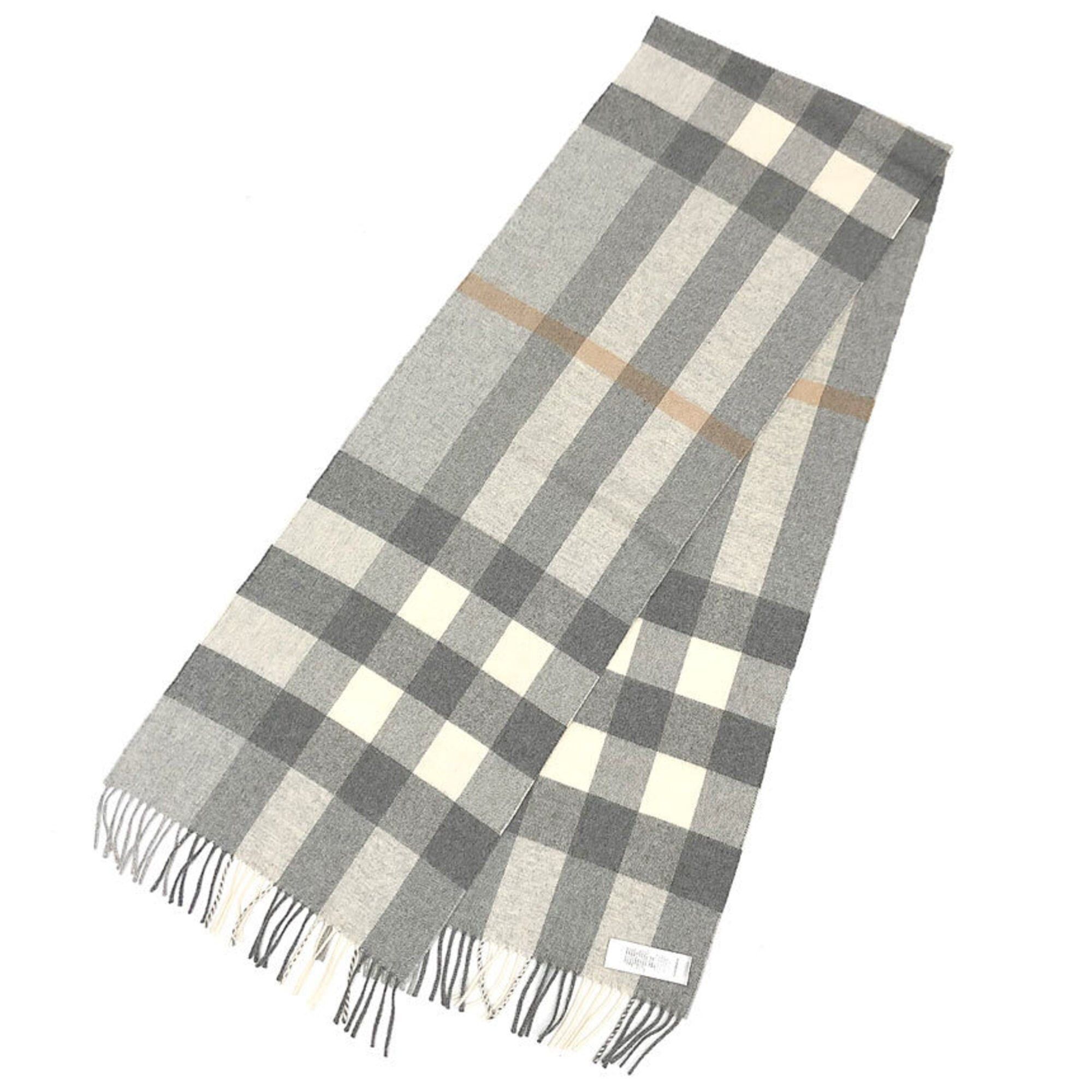 Burberry BURBERRY cashmere check scarf/stole, gray x ivory, unisex. Size ONE SIZE - 1 Thumbnail