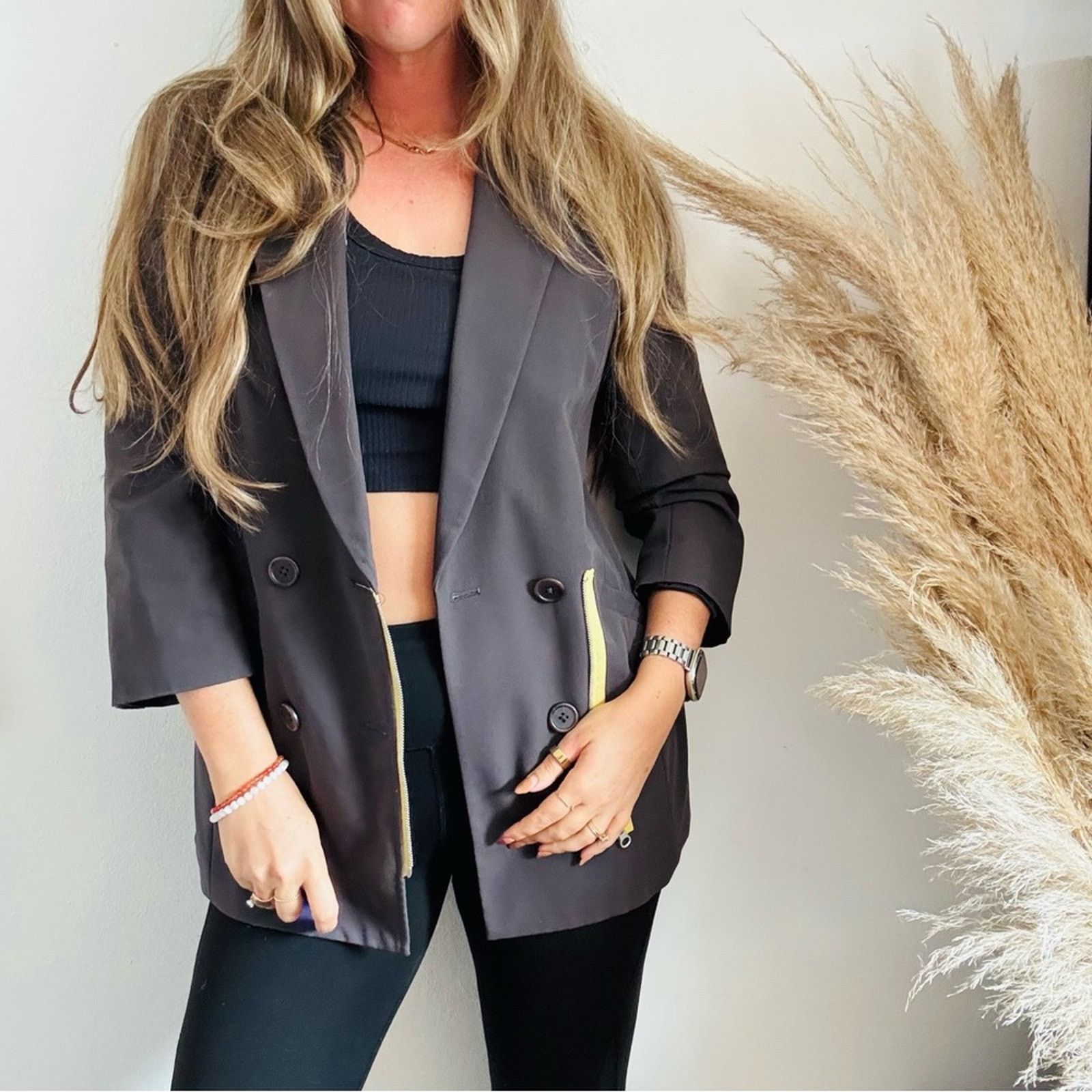 DKNY DKNY Charcoal Grey Button Yellow Zip $168 Blazer Jacket Coat Size M / US 6-8 / IT 42-44 - 1 Thumbnail