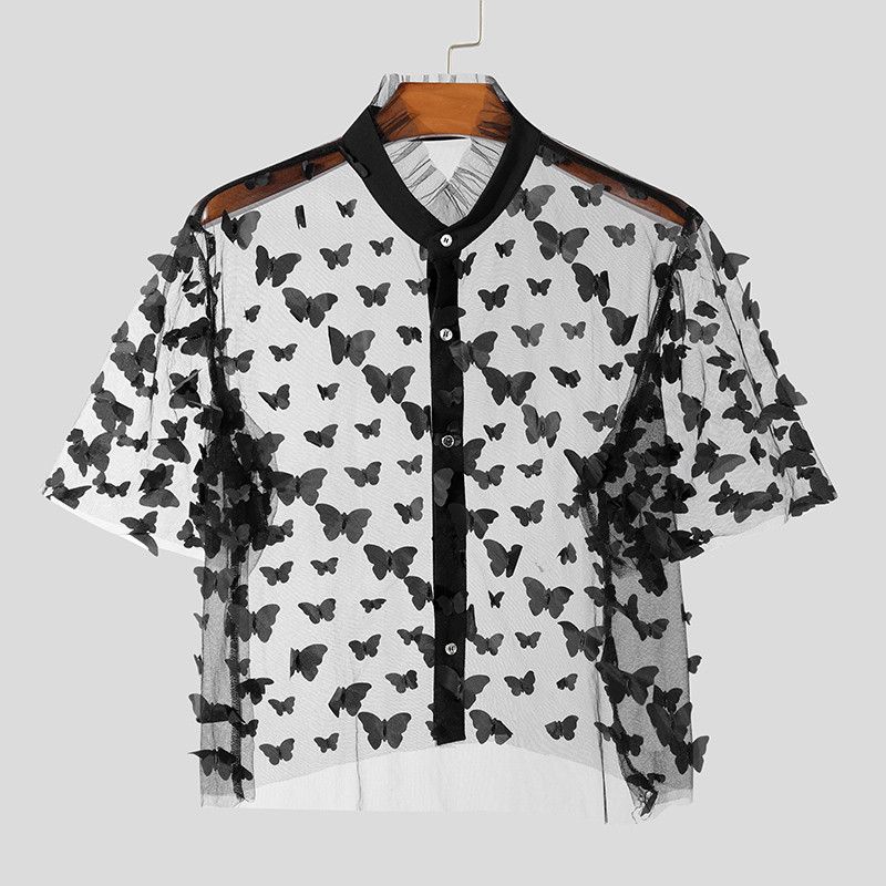 Japanese Brand × Vintage Shirt Patchwork Stand Collar Transparent Short Sleeve Size US XXL / EU 58 / 5 - 2 Thumbnail