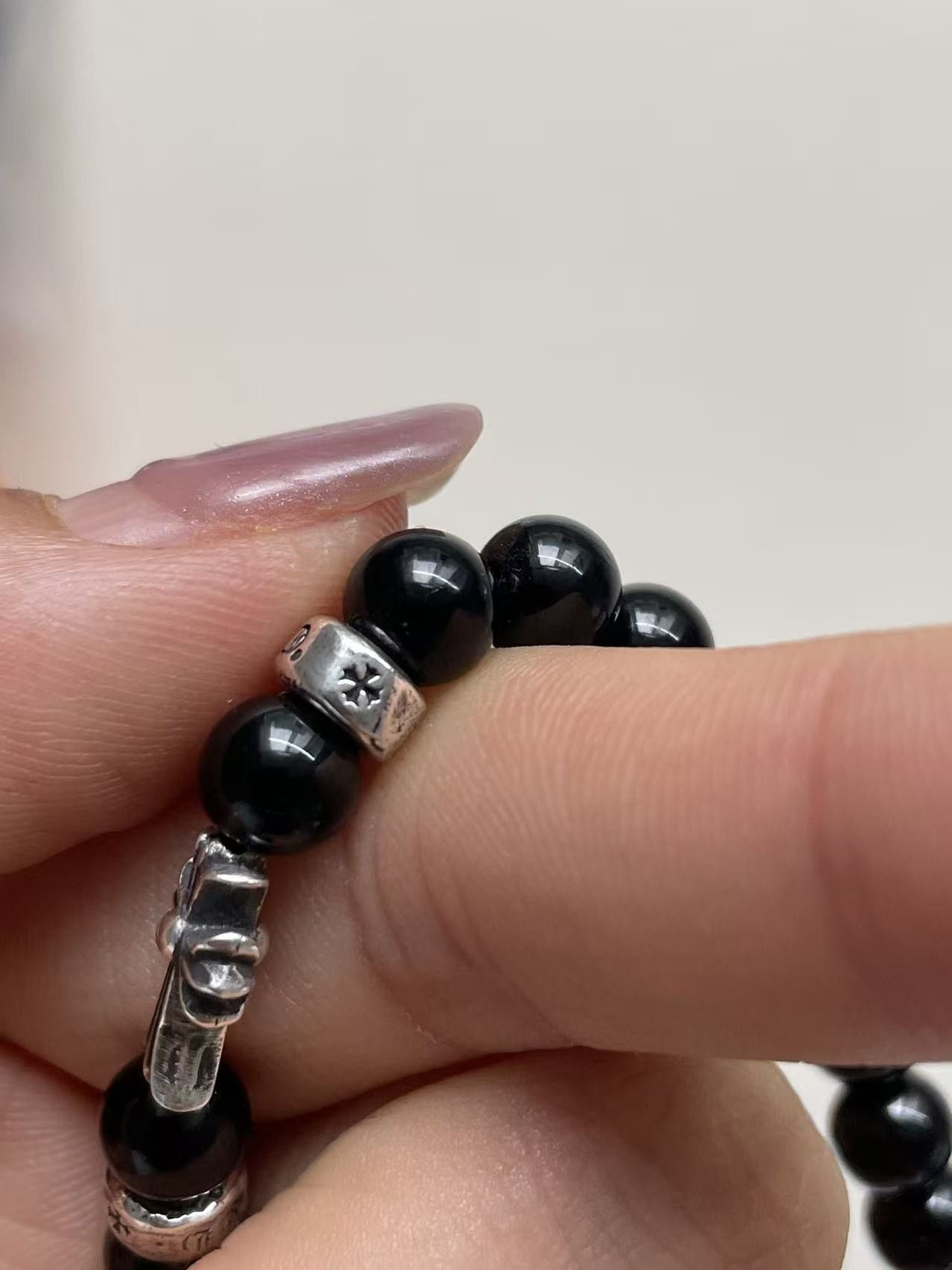 Chrome Hearts Chrome Hearts 6mm Obsidian 3 Silver Cross Bracelet Size ONE SIZE - 9 Thumbnail