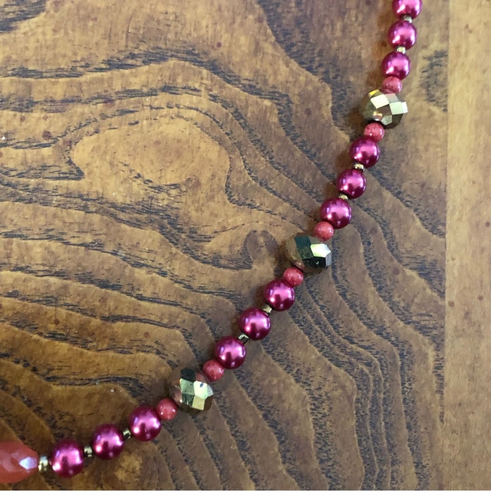 Handmade Handcrafted repurpose crystal red coral Pearl necklac Size ONE SIZE - 8 Thumbnail