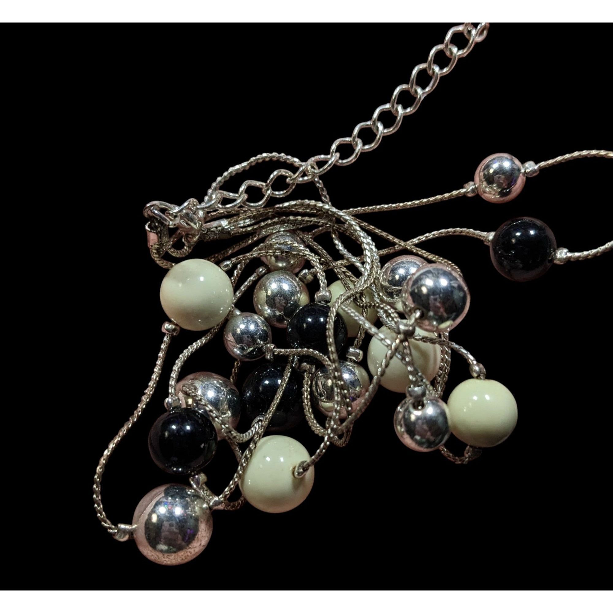 Other Retro Glam Multi-Layered Silver Tone Necklace With Black & C Size ONE SIZE - 3 Thumbnail
