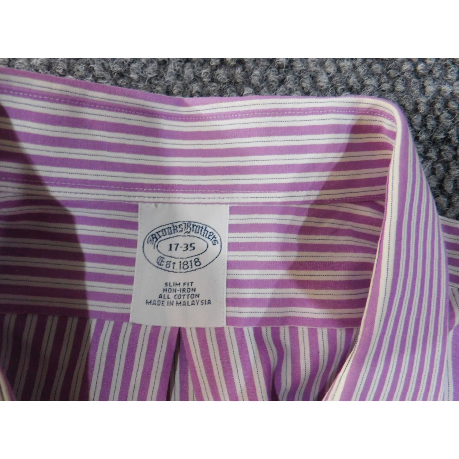 Brooks Brothers Brooks Brothers Dress Shirt Mens 17 Purple Slim Fit Striped Button Down Collar 1818 Barrel Cuff Business Size 46R - 5 Thumbnail
