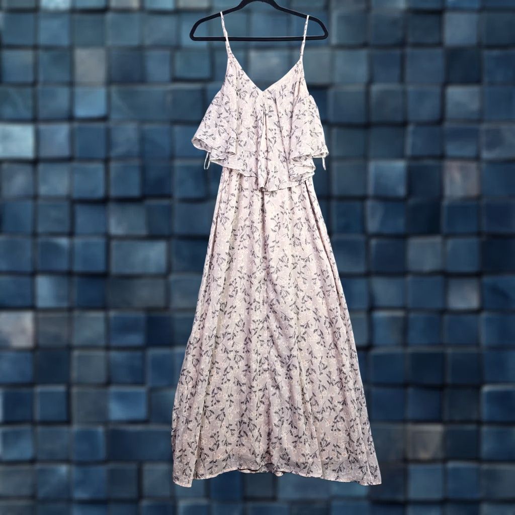 Vintage Lovestitch Women's Almon Cream Floral Printed Ruffle Sleeveless Maxi Dress Sz S Size S / US 4 / IT 40 - 1 Thumbnail