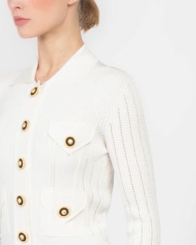Balmain o1s1wg111225 4 Pocket Knit Cardigan in White Size M / US 6-8 / IT 42-44 - 5 Thumbnail