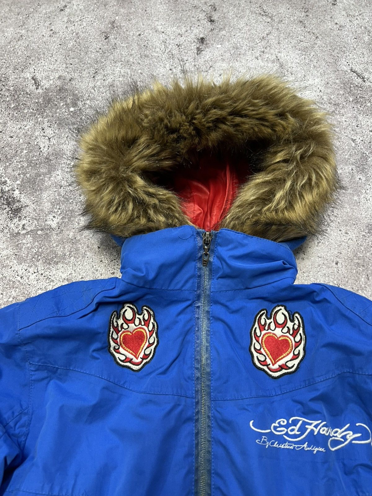 Ed Hardy Ed Hardy by Christian Audigier Embroidered Fur Bomber Jacket Size M / US 6-8 / IT 42-44 - 8 Thumbnail