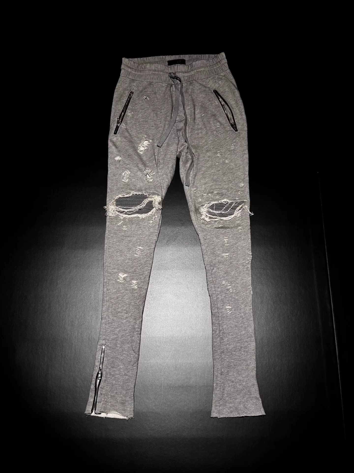Amiri Amiri Gray Leather Patch Long Sweatpants Size US 26 / EU 42 - 1 Thumbnail