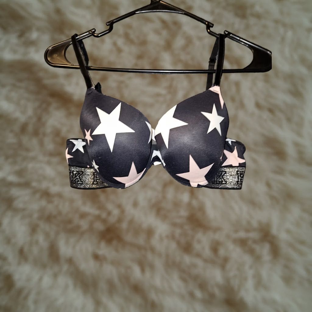 Victoria's Secret Victoria's Secret Pink Wear Everywhere Push Up Bra 34C Black Stars Logo Padded Women Size ONE SIZE - 1 Thumbnail