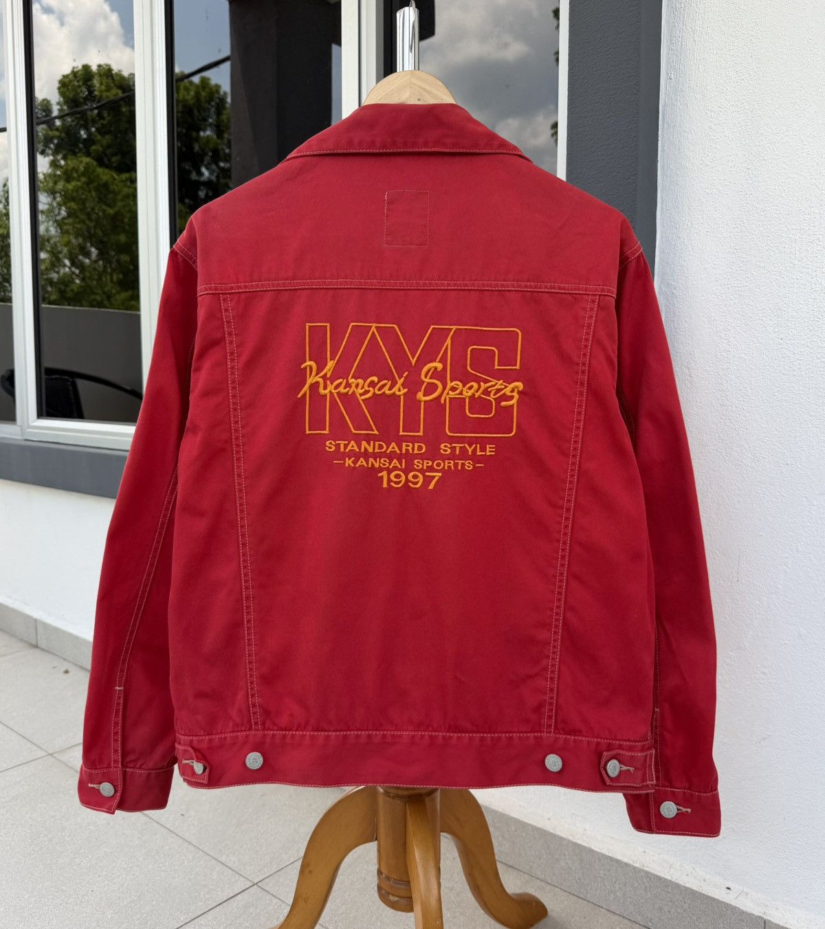 Vintage 🔥VTG Kansai Sports Embroidery Red Denim Trucker Jacket 1997 Size US M / EU 48-50 / 2 - 2 Thumbnail