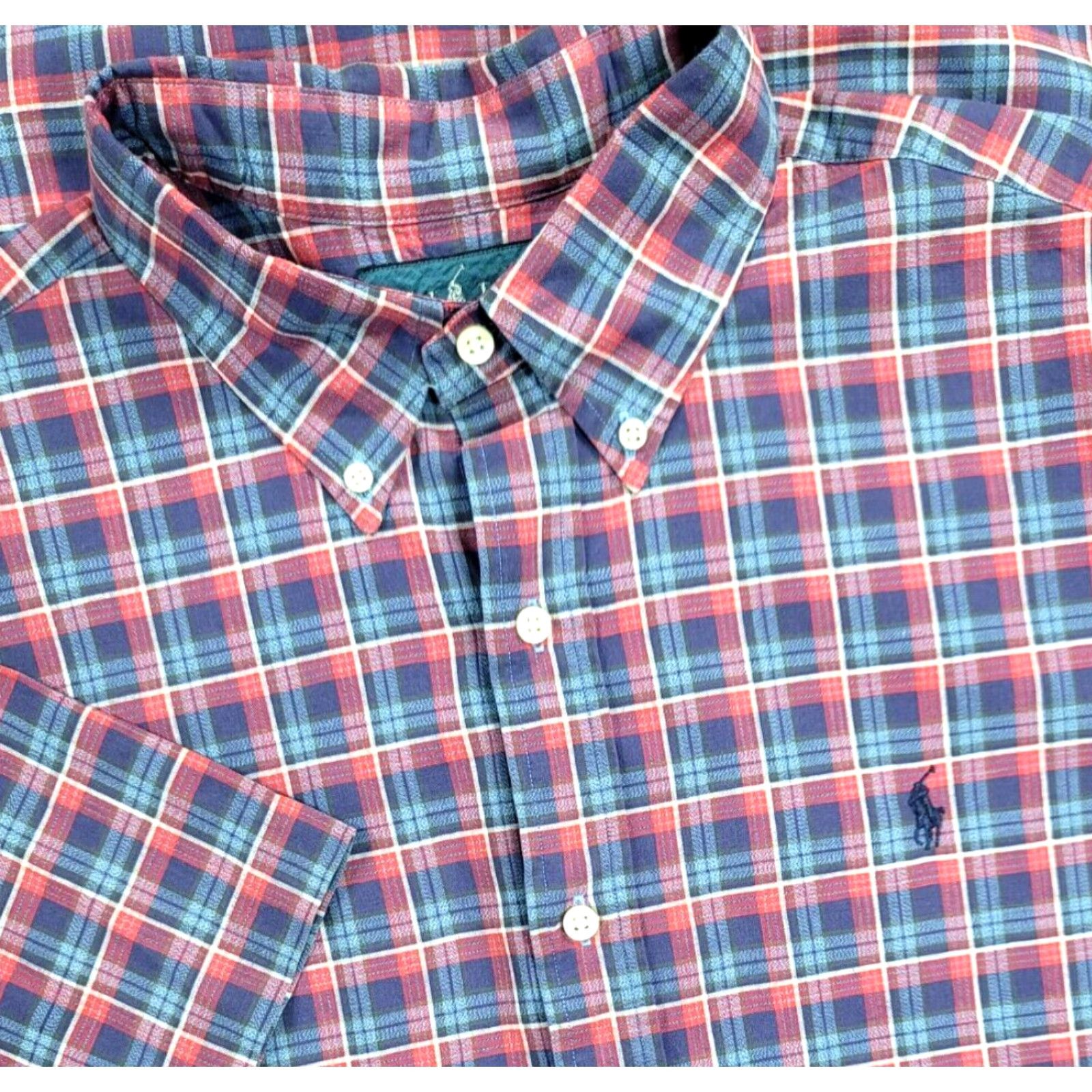 Polo Ralph Lauren Polo Ralph Lauren Button-Up Shirt L Multicolor Plaid Short Sleeve Denim Blue Pink White Logo Classic Fit Mens Legible Comfort Size US L / EU 52-54 / 3 - 2 Thumbnail