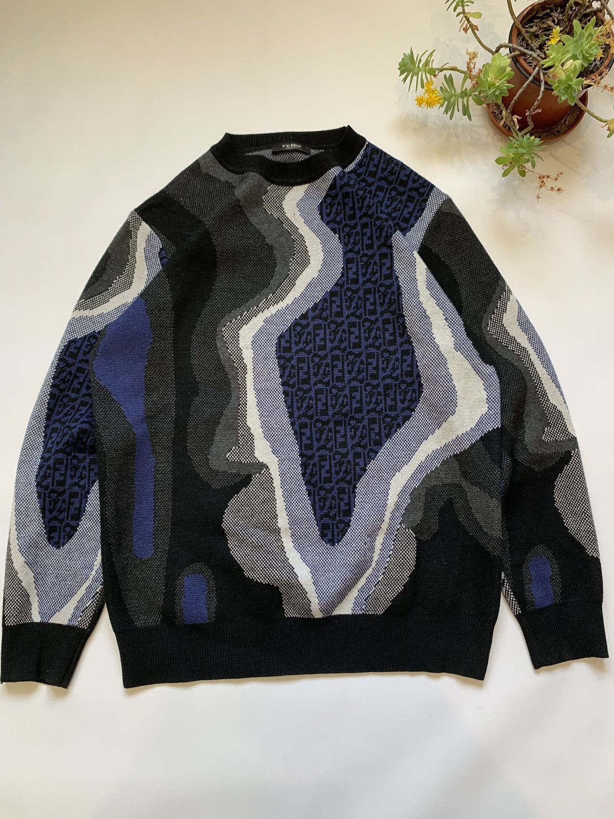 Pre-owned Streetwear Vintage Sweater Multicolor Styled Coogi Fendi In Blue