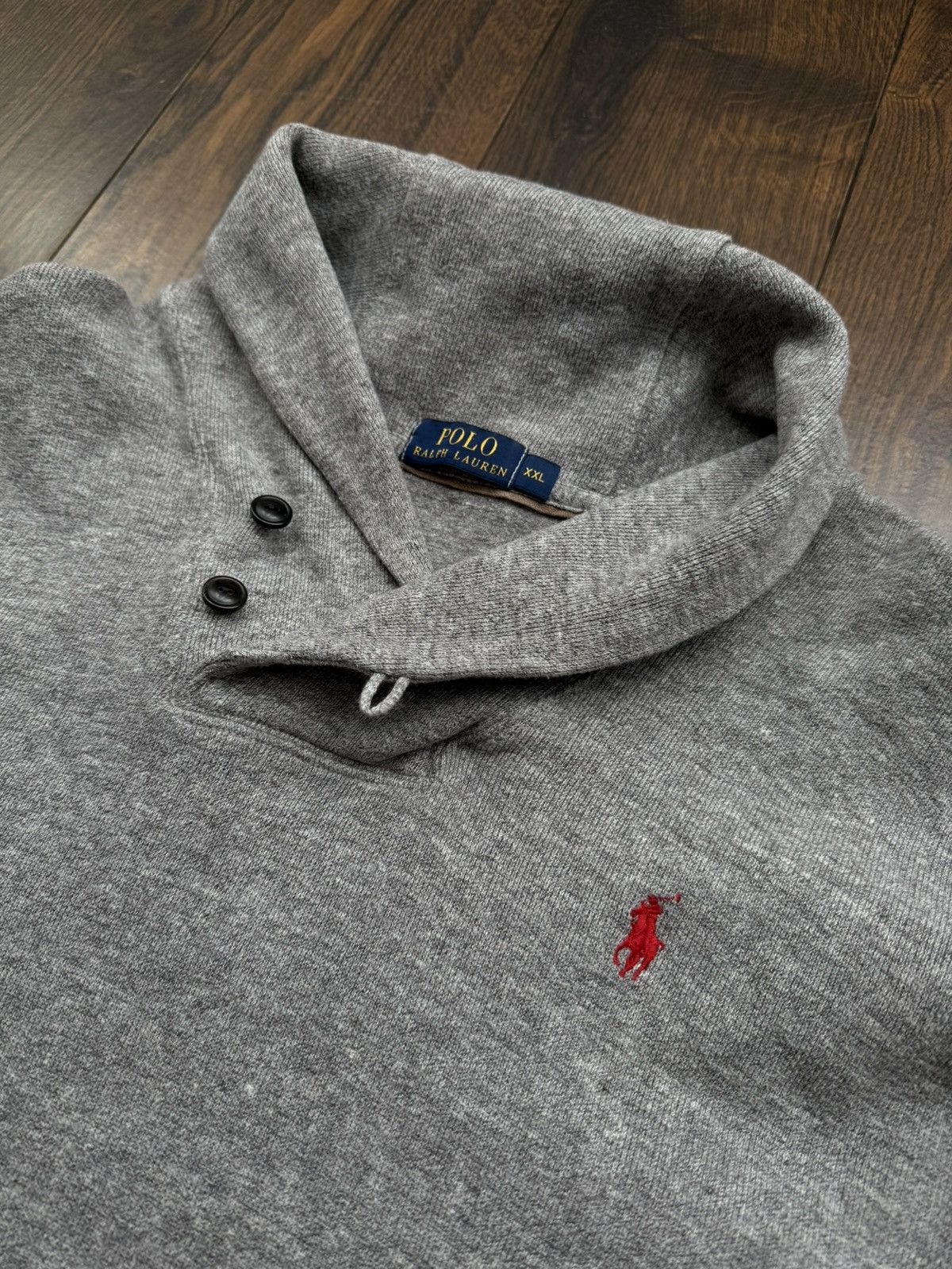 RRL Ralph Lauren Vintage POLO RALPH LAUREN Shawl Neck Grey Melange Sweater Size US XXL / EU 58 / 5 - 4 Thumbnail