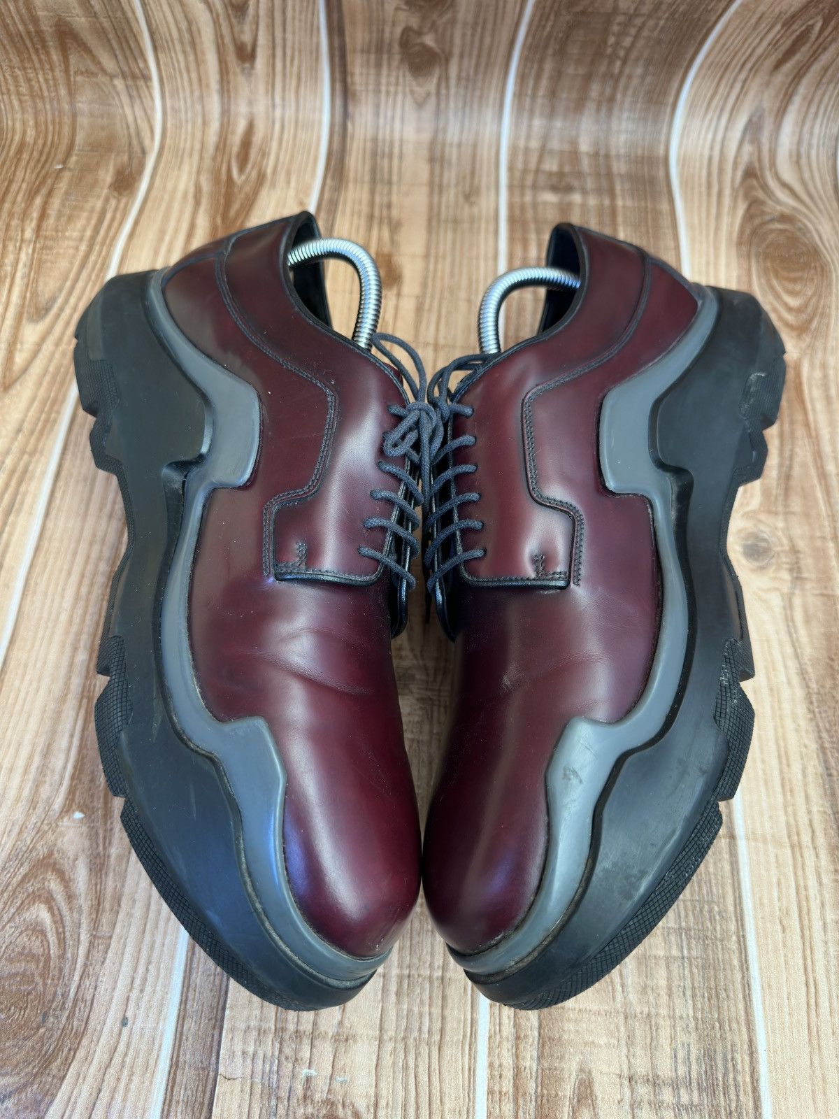 Prada AW15 Runway 2EG129 Show Wave Burgundy Derby Shoes Size US 10 / EU 43 - 13 Thumbnail