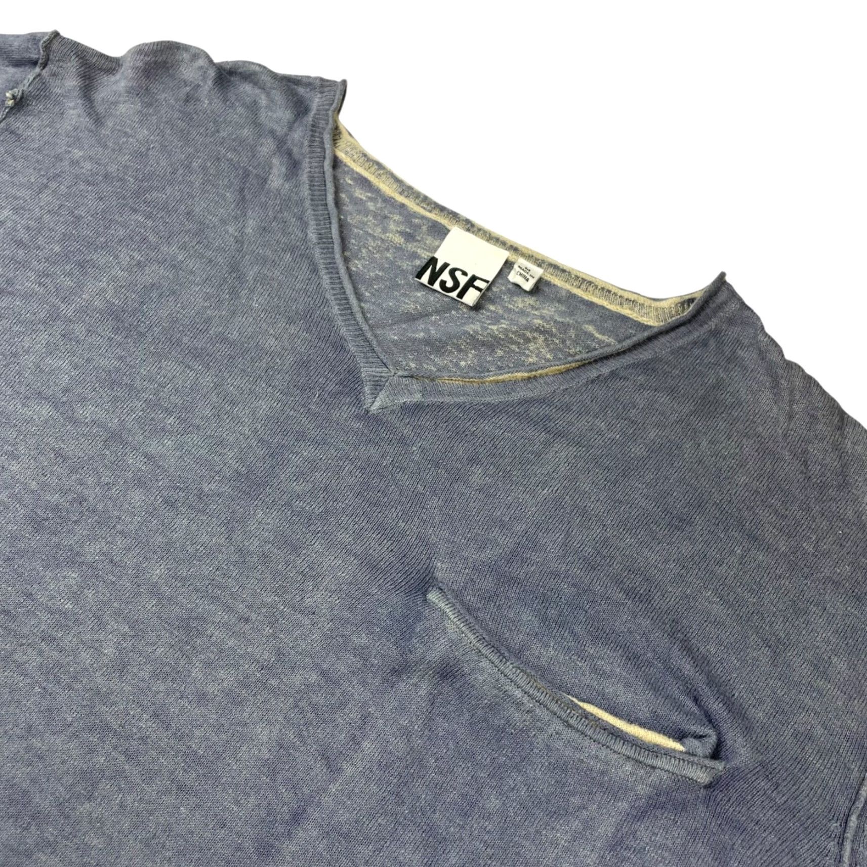 Vintage NSF Men’s Linen/Cotton V-Neck Pullover Pocket Sweater Blue Medium Size US M / EU 48-50 / 2 - 2 Thumbnail