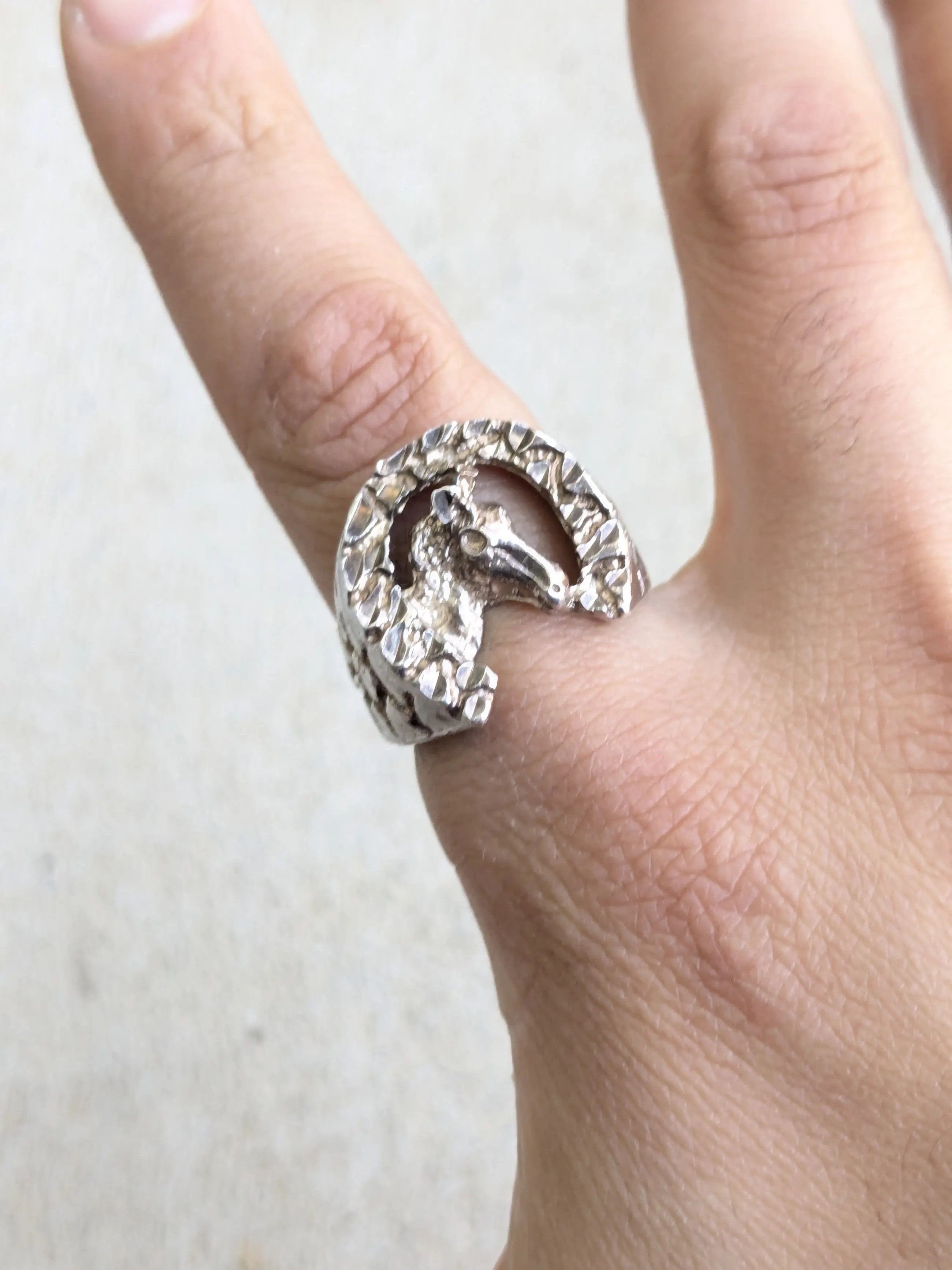 Jewelry Vintage Sterling Silver Ring Horseshoe Nugget 10.75 Size ONE SIZE - 9 Thumbnail