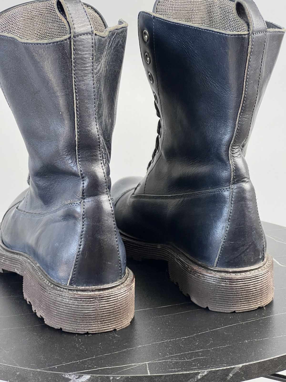 Brunello Cucinelli Brunello Cucinelli Blue Leather Combat Boots (Y0495) Size US 7 / IT 37 - 7 Thumbnail