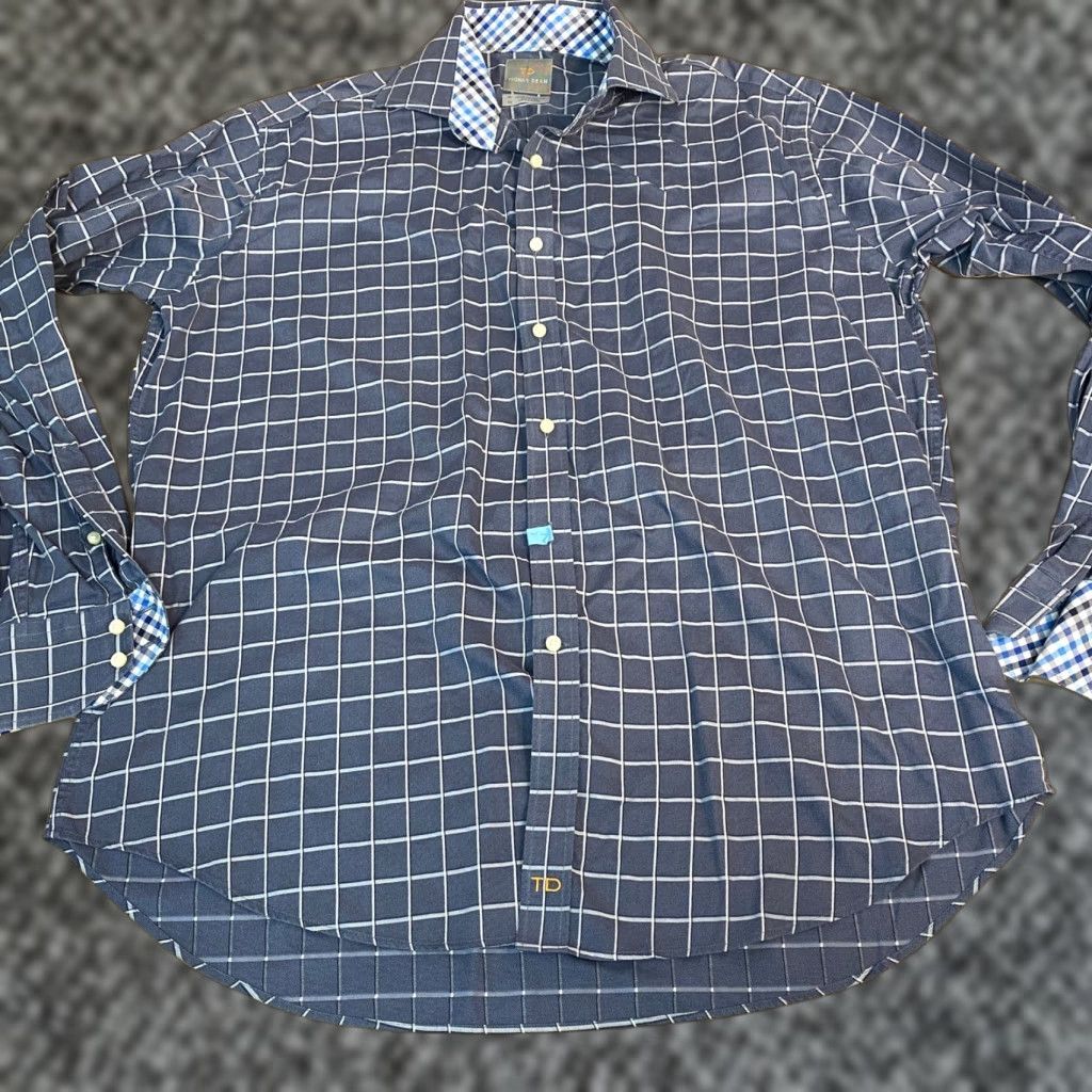 Vintage THOMAS DEAN Shirt Mens XL Blue White Plaid Check Long Sleeve Button Up Size US XL / EU 56 / 4 - 1 Thumbnail