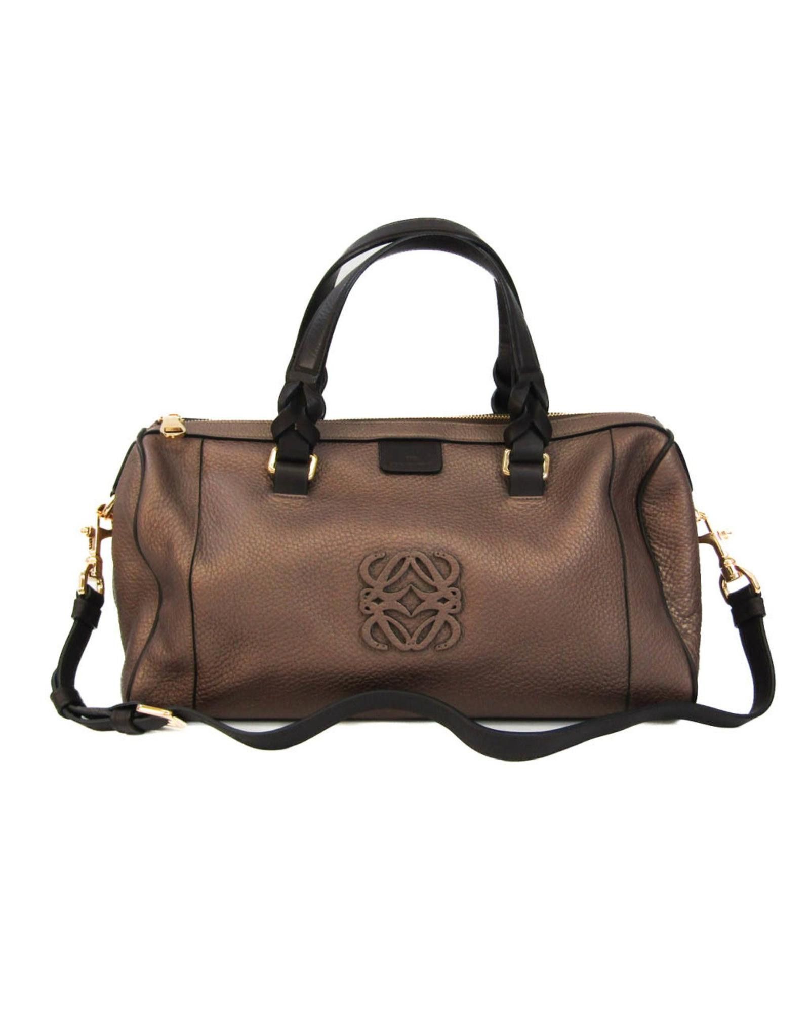 image of Captivating Gold Brown Leather Loewe Fusta Boston Bag, Women's