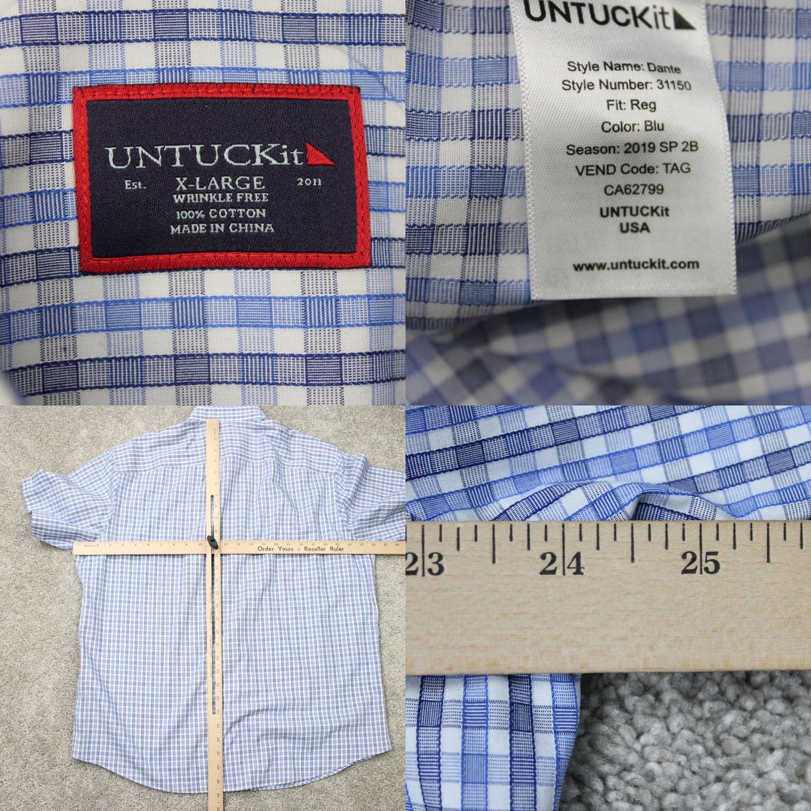 UNTUCKit UNTUCKit Shirt Mens XL Blue/Gray Check Button-Up L/S Wrinkle Free Cotton Regular Fit Clothing Un tucking Size US XL / EU 56 / 4 - 8 Thumbnail