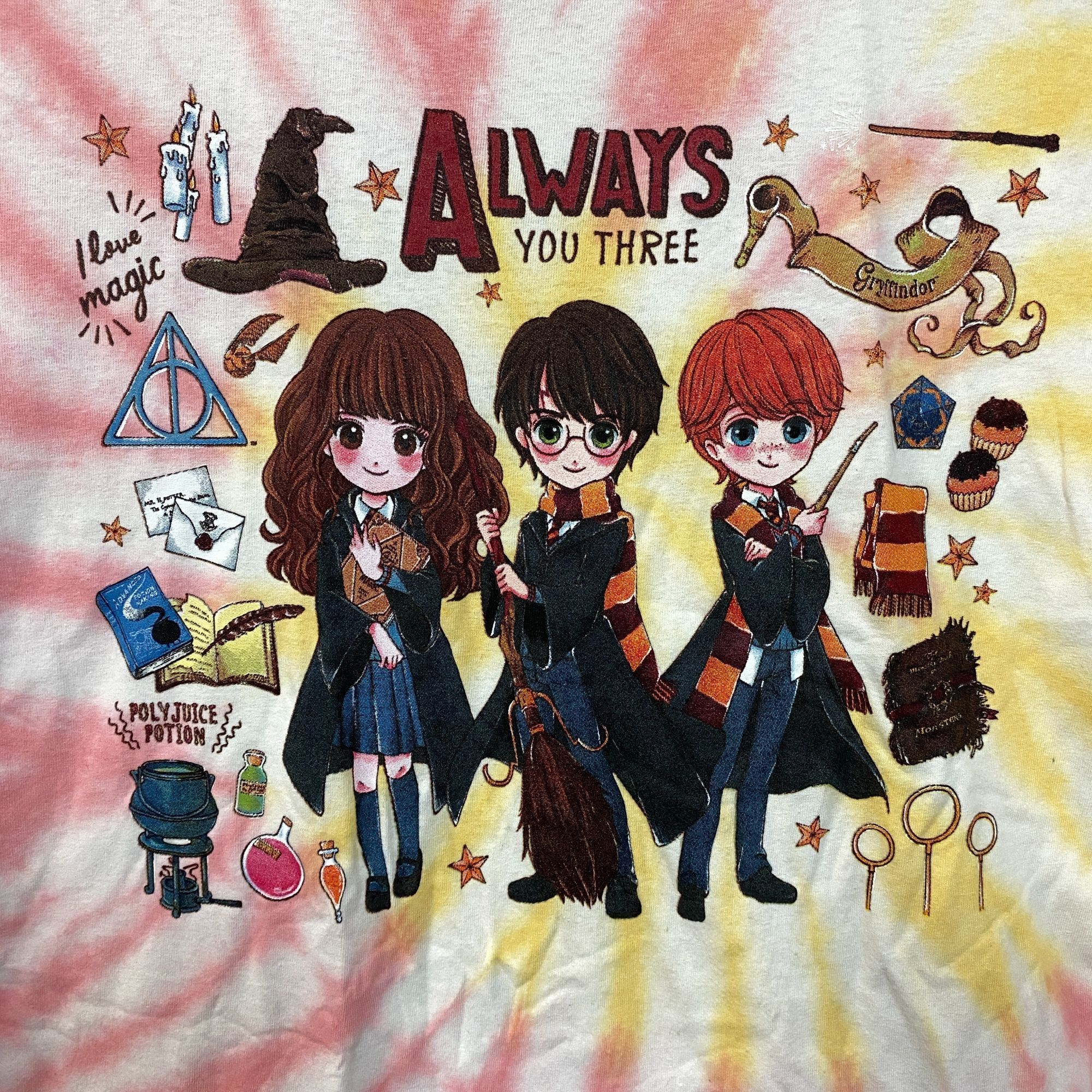 Warner Bros Harry Potter Chibi Hermoine, Ron, Harry tiedye T-shirt size Size US L / EU 52-54 / 3 - 2 Thumbnail