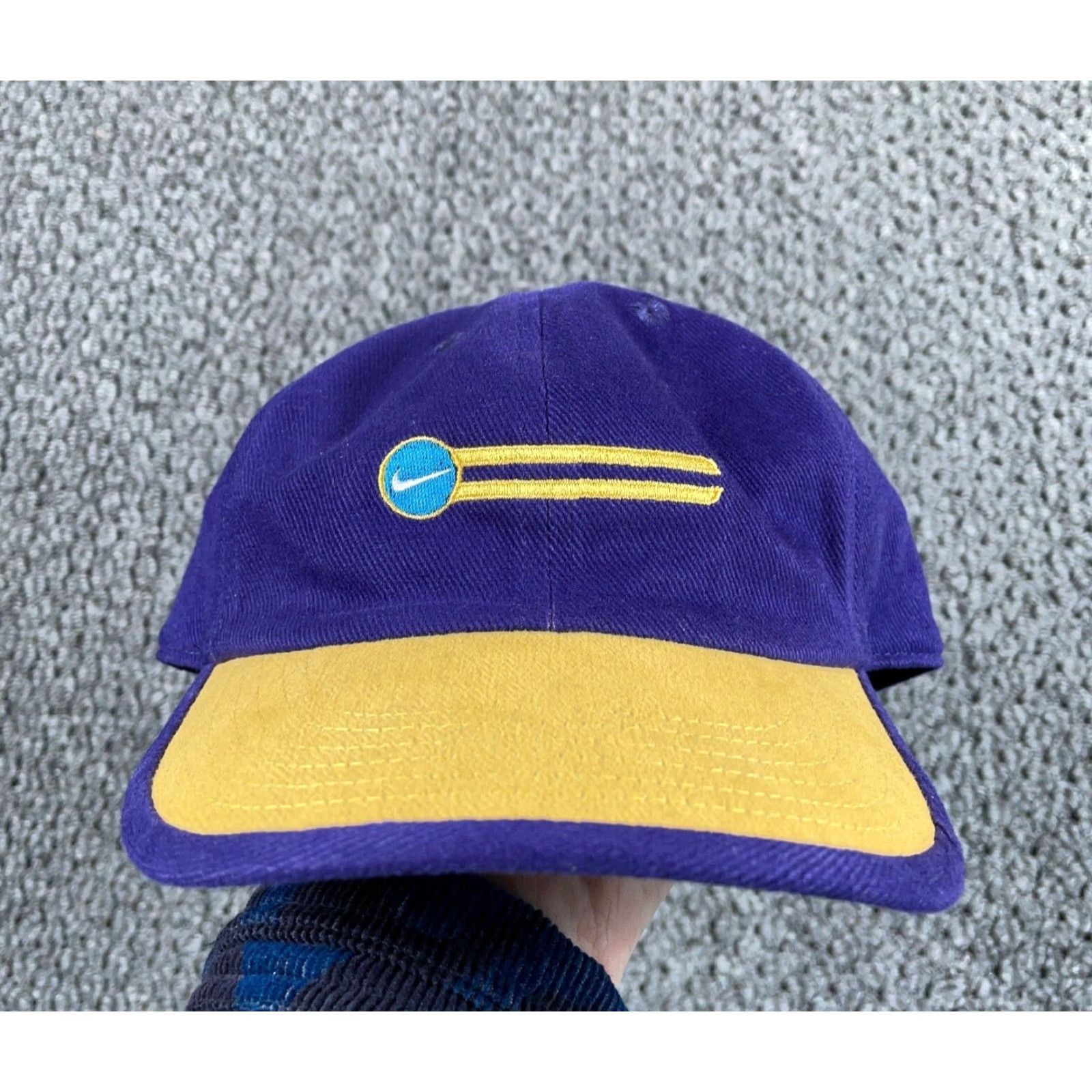 Nike VINTAGE Nike Embroidered Swoosh Snapback Hat Adult One Size Purple Yellow 90s White Tag Mens Snapback Hat Retro 90s Nike Embroidered Swoosh Hat Size ONE SIZE - 2 Thumbnail