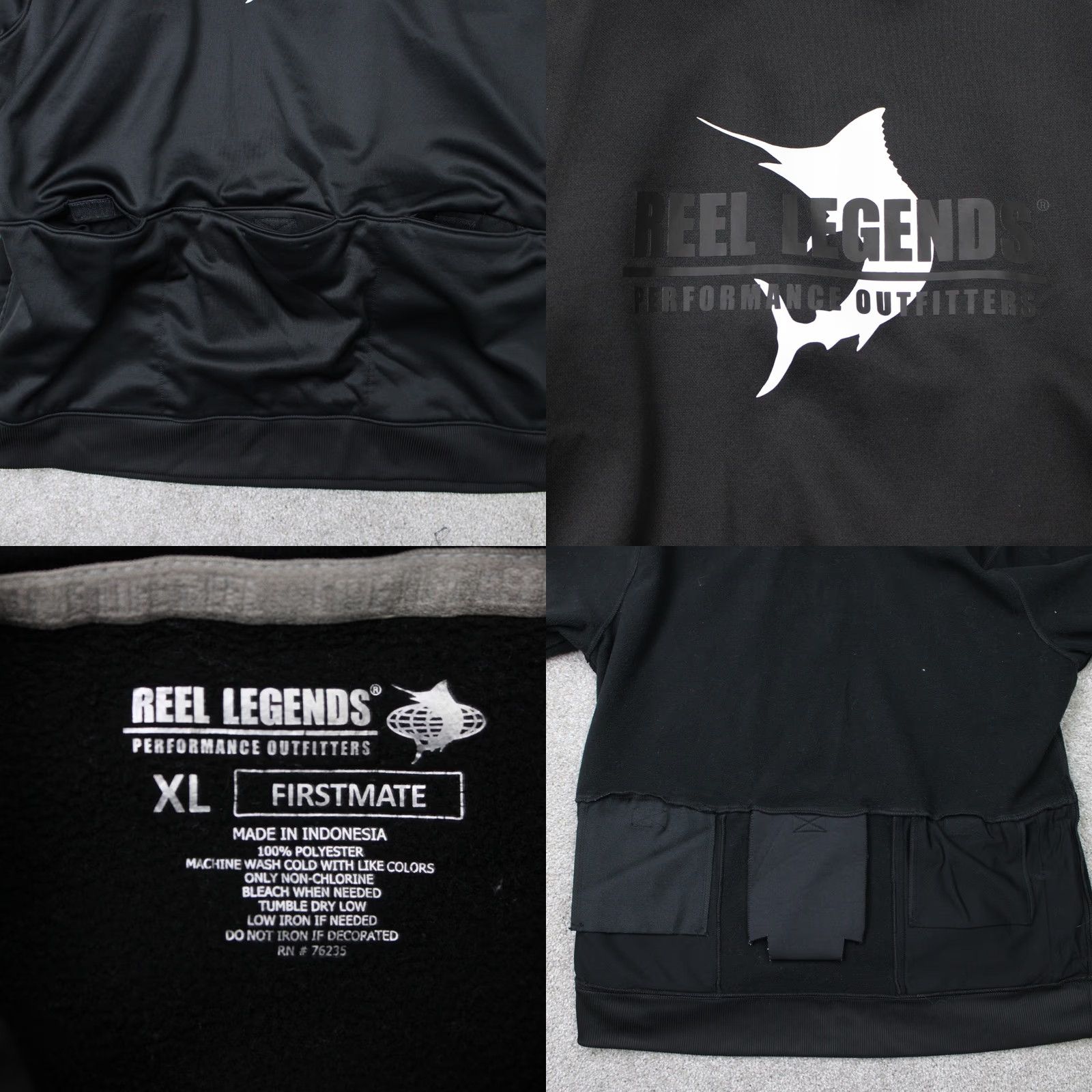 Vintage Reel Legends Hoodie Mens XL Black First Mate Pockets Hooded Sweatshirt Size US XL / EU 56 / 4 - 8 Thumbnail