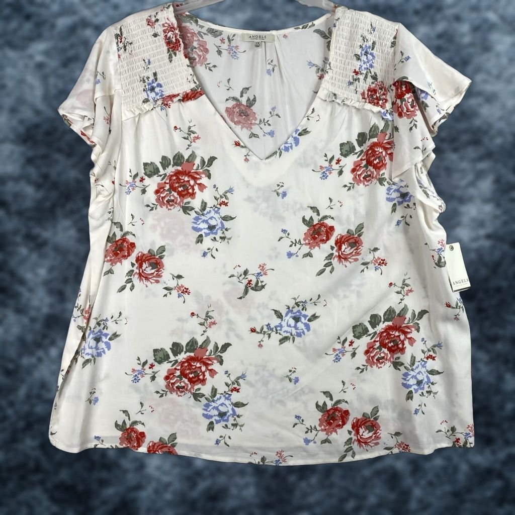 Vintage VINTAGE Angels Forever Young Top Womens 2X Cream Floral Boho Flowy Rayon Smocked NWT Size XXL / US 16-18 / IT 52-54 - 1 Thumbnail
