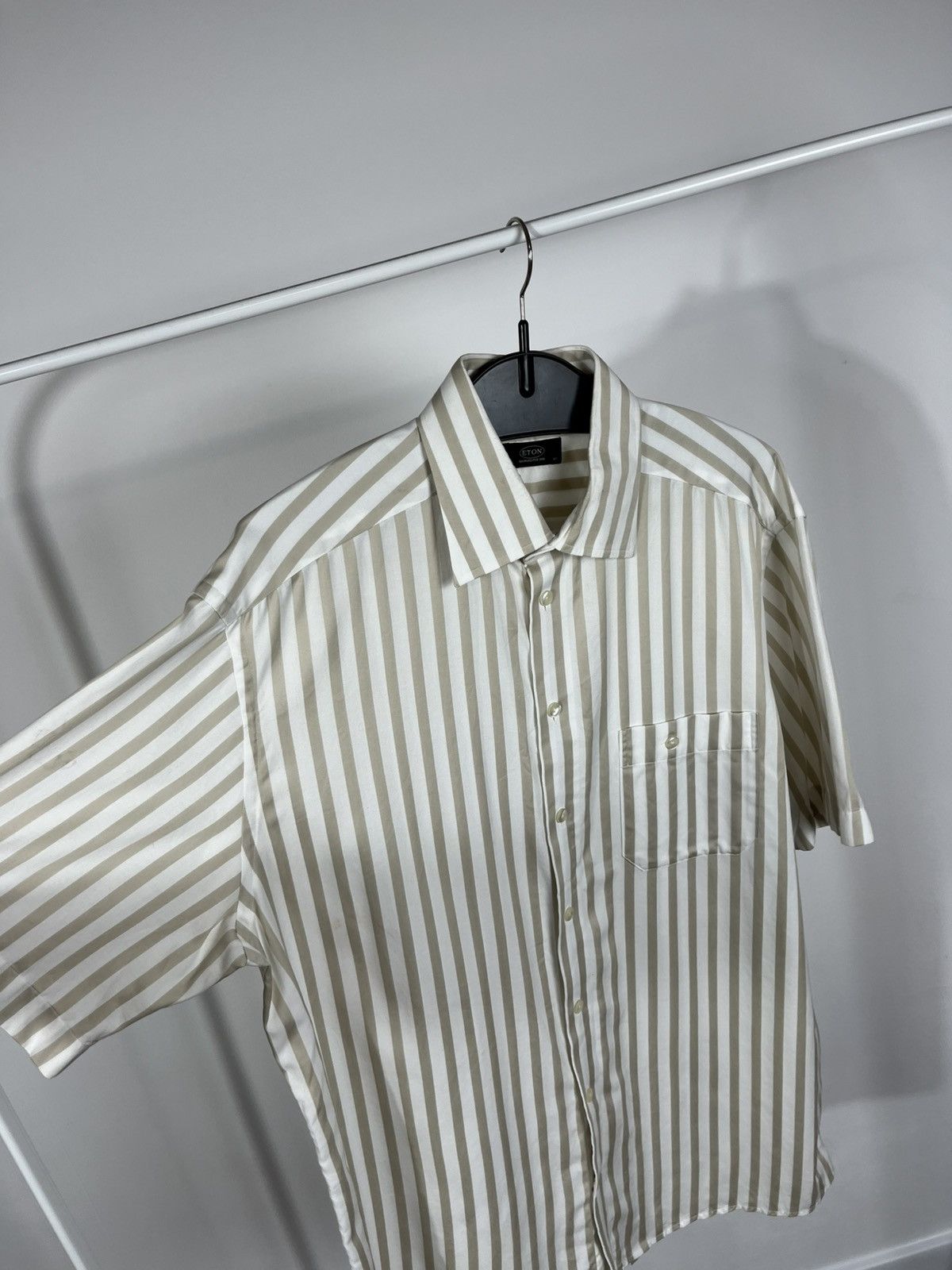 Eton Eton Beige Stripe Short Sleeve Shirt Size 16.5 / 42 Size US L / EU 52-54 / 3 - 6 Thumbnail