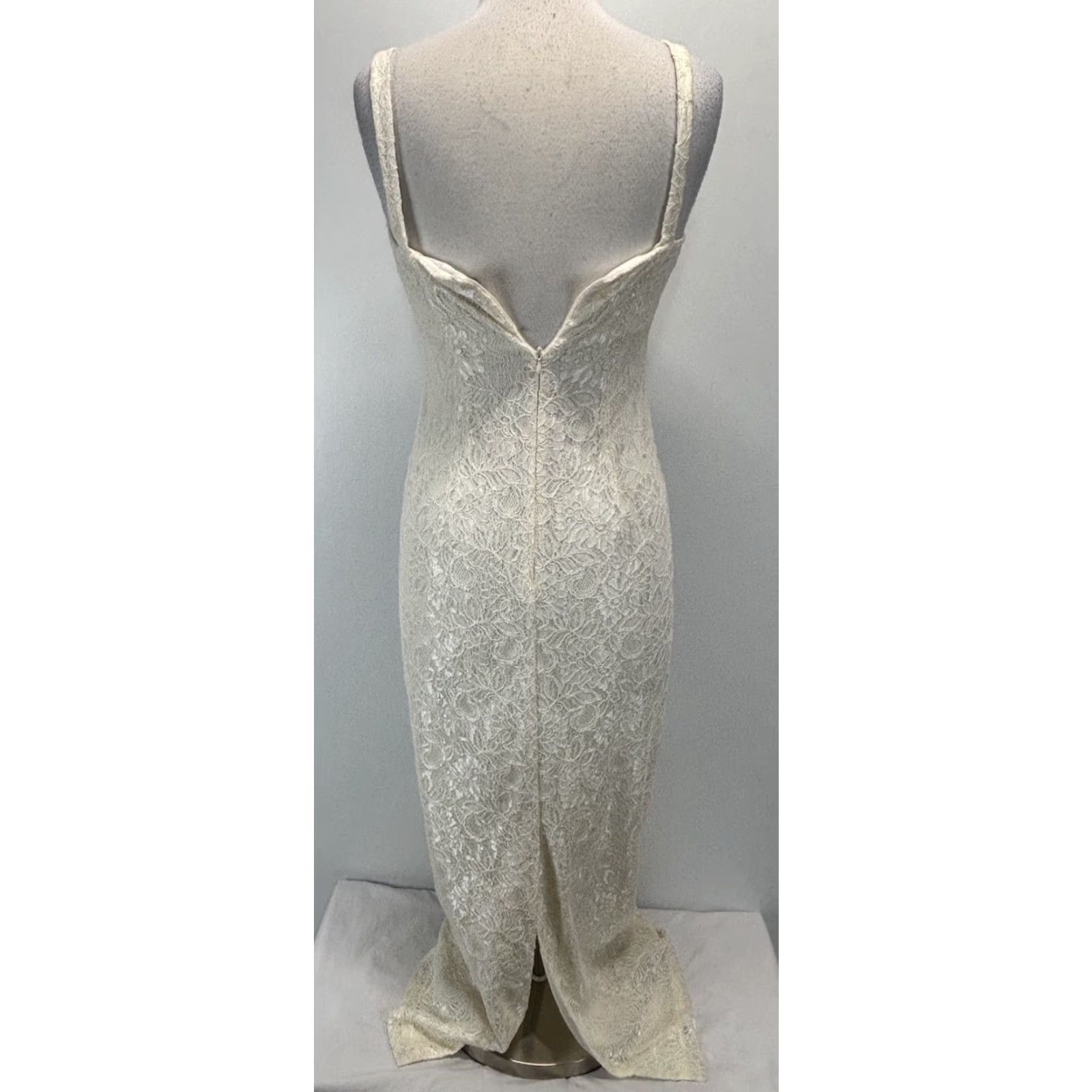 Alex Evenings Alex Evenings Dress Long Lace Overlay Maxi Sheath Ivory Square Neck Zip Back Wedding 6 Womens Size M / US 6-8 / IT 42-44 - 3 Thumbnail