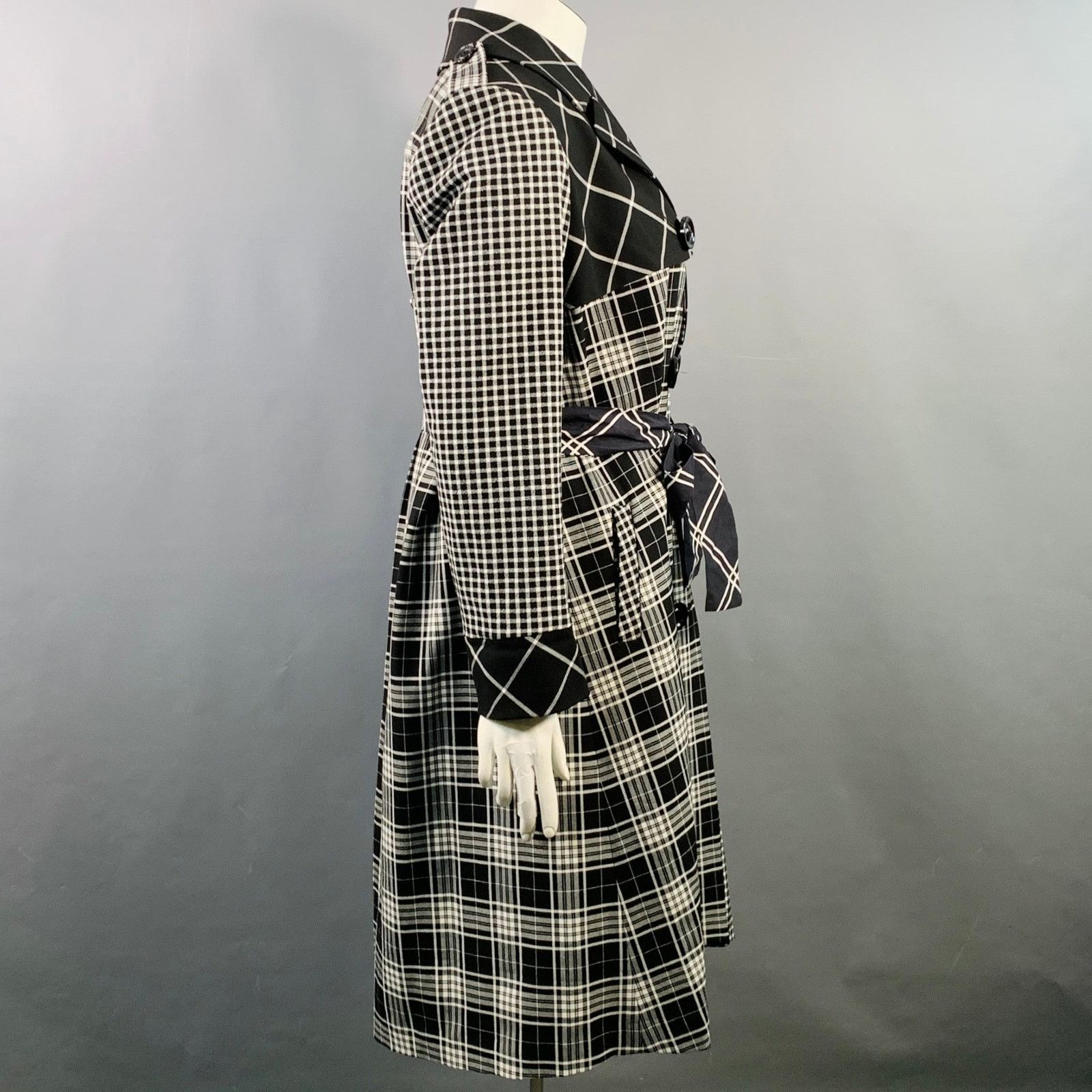 Alice + Olivia Black White Plaid Double Breasted Belted Trenchcoat Size L / US 10 / IT 46 - 3 Thumbnail