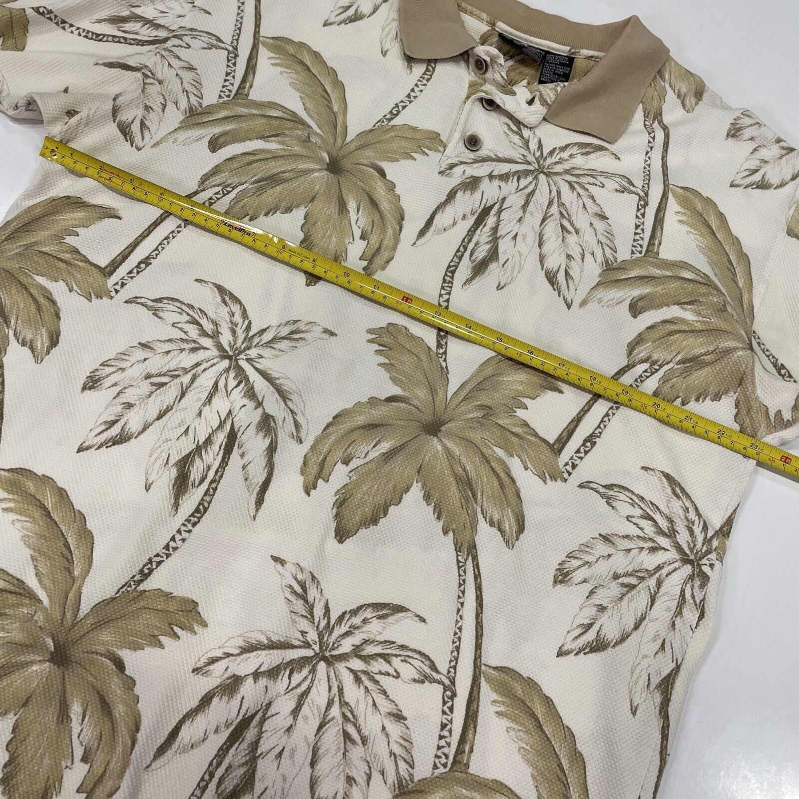 Ocean Pacific OP Ocean Pacific Sunwear Hawaiian Polo Shirt Beige Palm Sz L Size US L / EU 52-54 / 3 - 5 Thumbnail