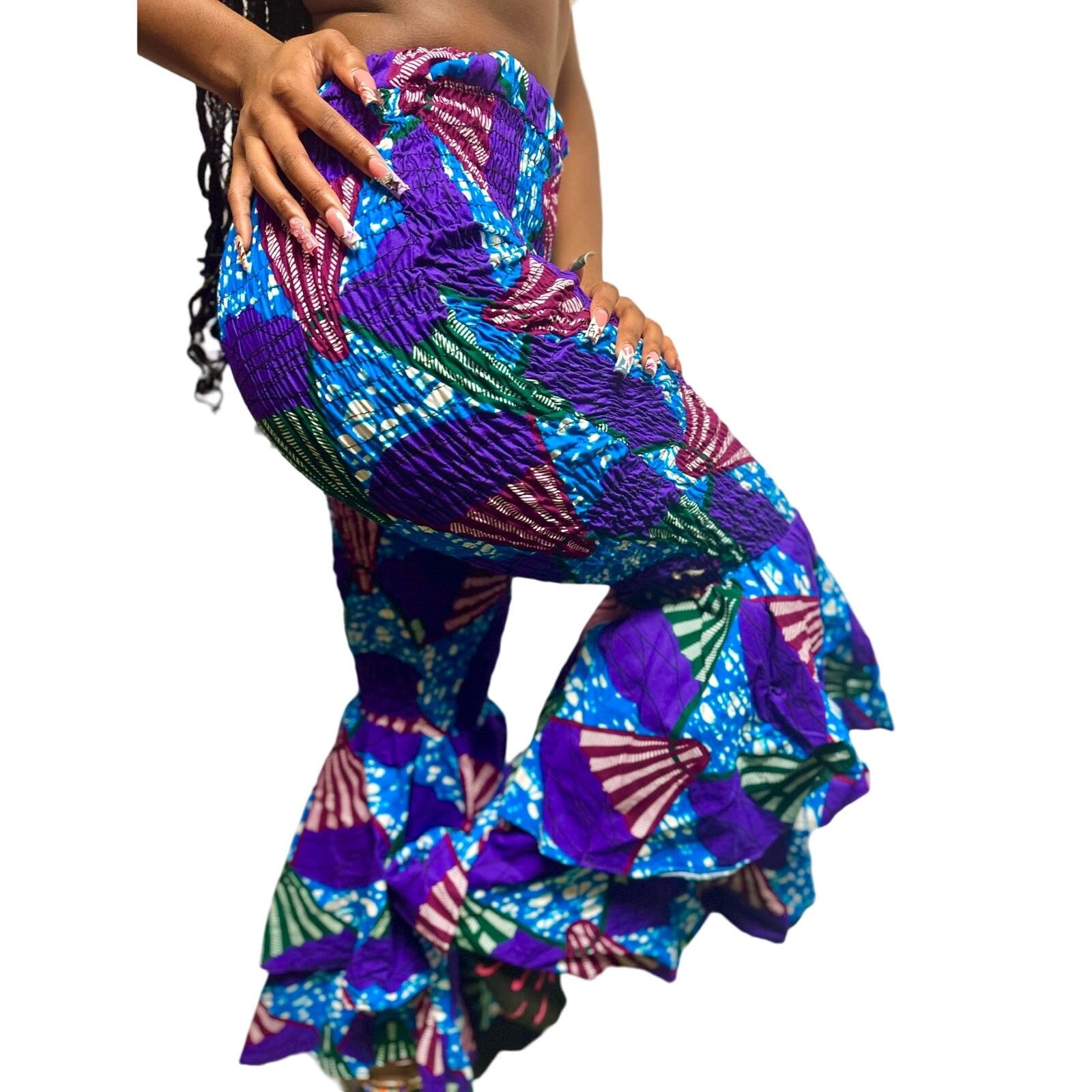 Other Purple 70s flare ruffle african print pants Size 28" / US 6 / IT 42 - 1 Thumbnail