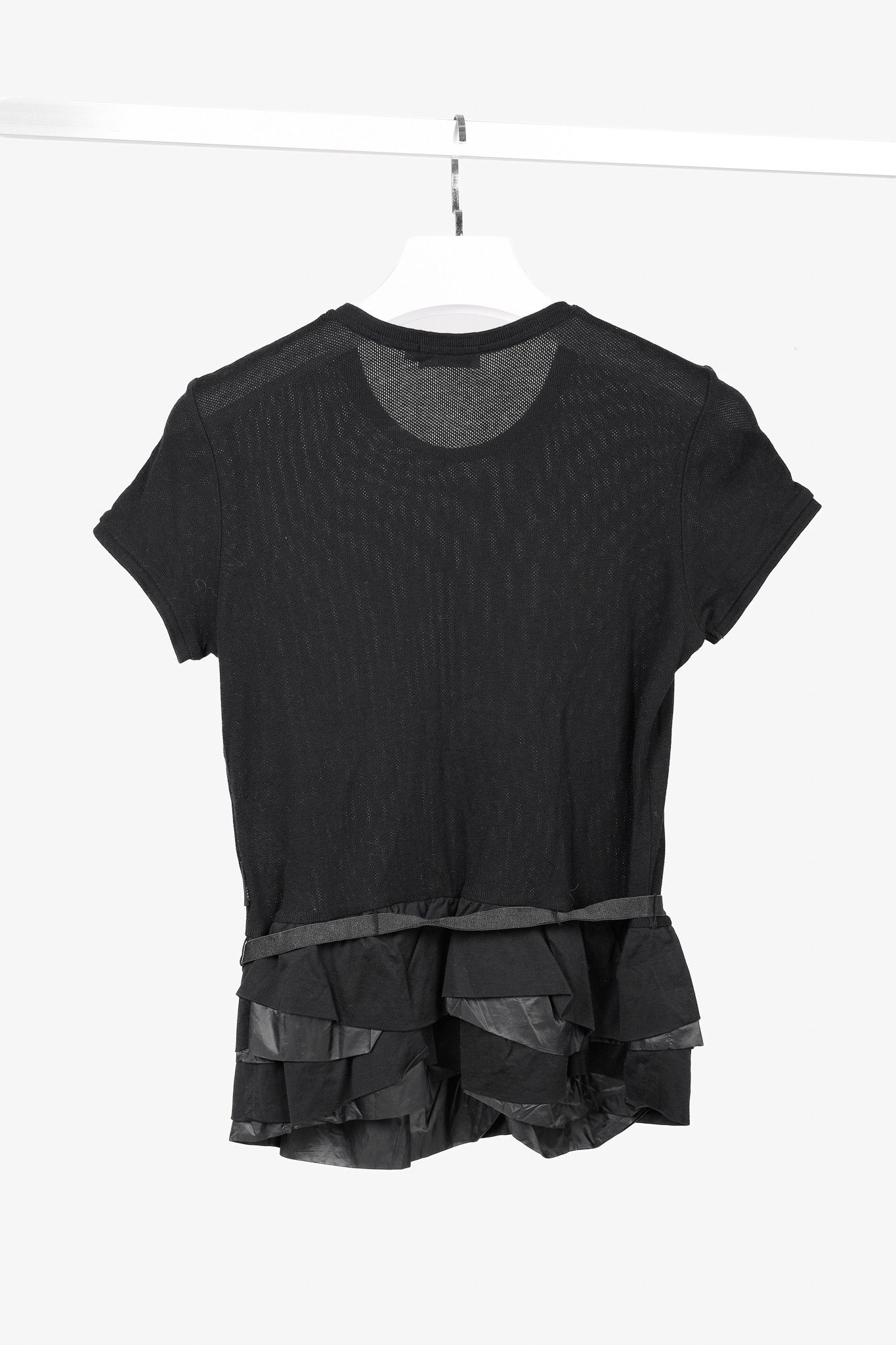 Moncler Moncler Black Cotton Ruffled Peplum T-Shirt Size M / US 6-8 / IT 42-44 - 2 Thumbnail