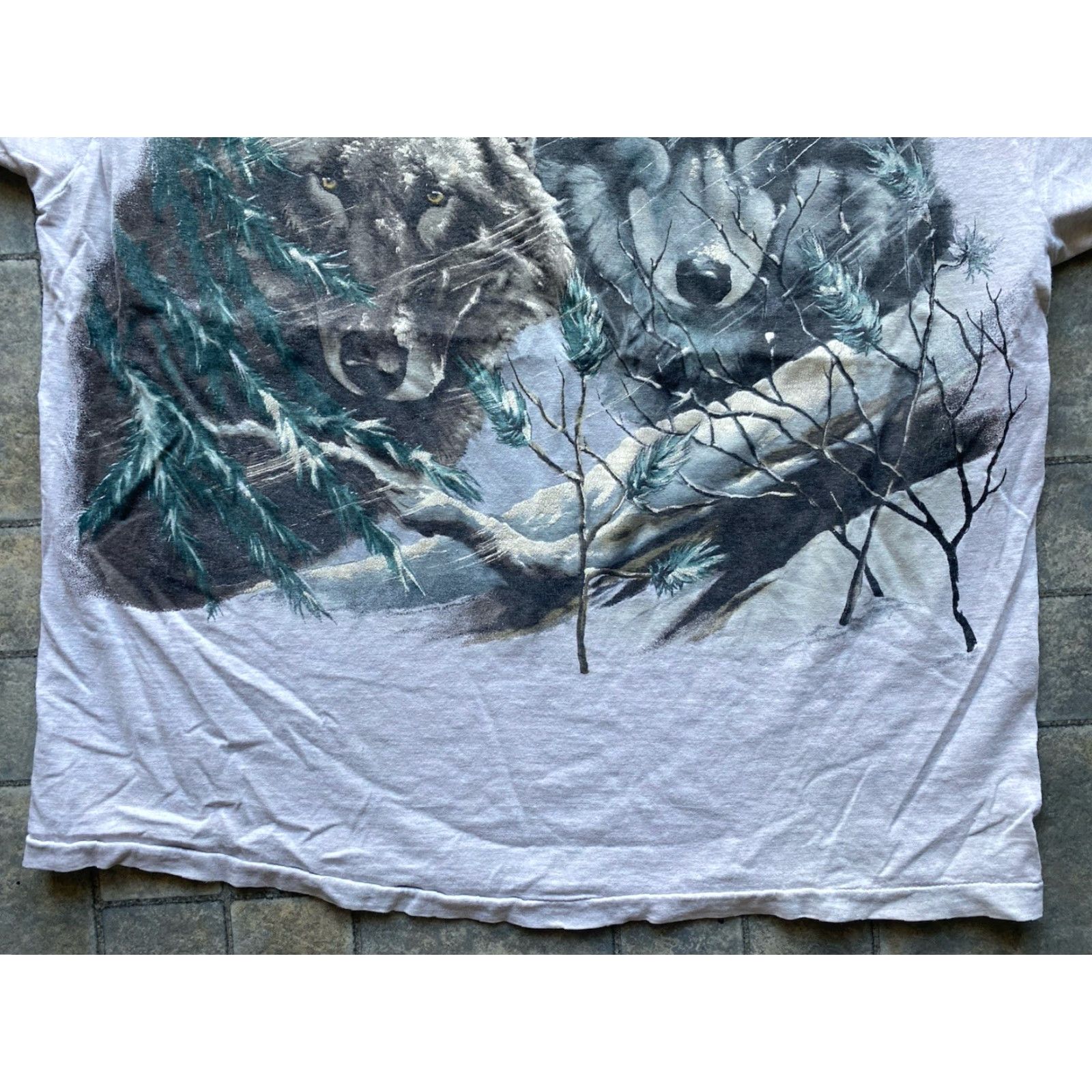 Hanes VINTAGE Hanes Beefy-T T-Shirt Men XL Gray Nature Wolf AOP Short Sleeve 90s Mens Size US XL / EU 56 / 4 - 4 Thumbnail