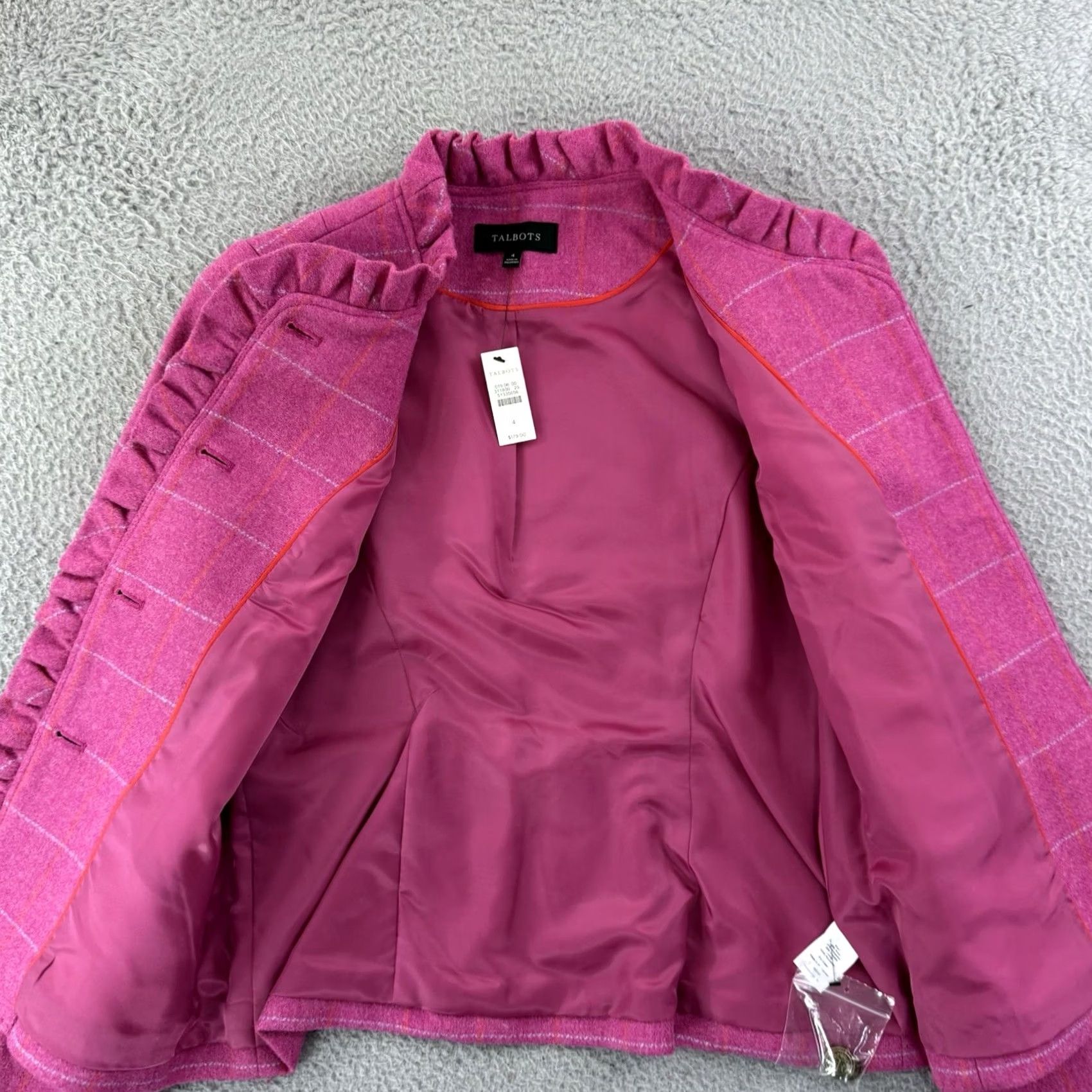 Talbots Talbots Blazer Women's 4 Pink Check Wool Blend Ruffle NWT Business Preppy Jacket Short Sleeve Vintage: No Men's Women’s? Size S / US 4 / IT 40 - 6 Thumbnail