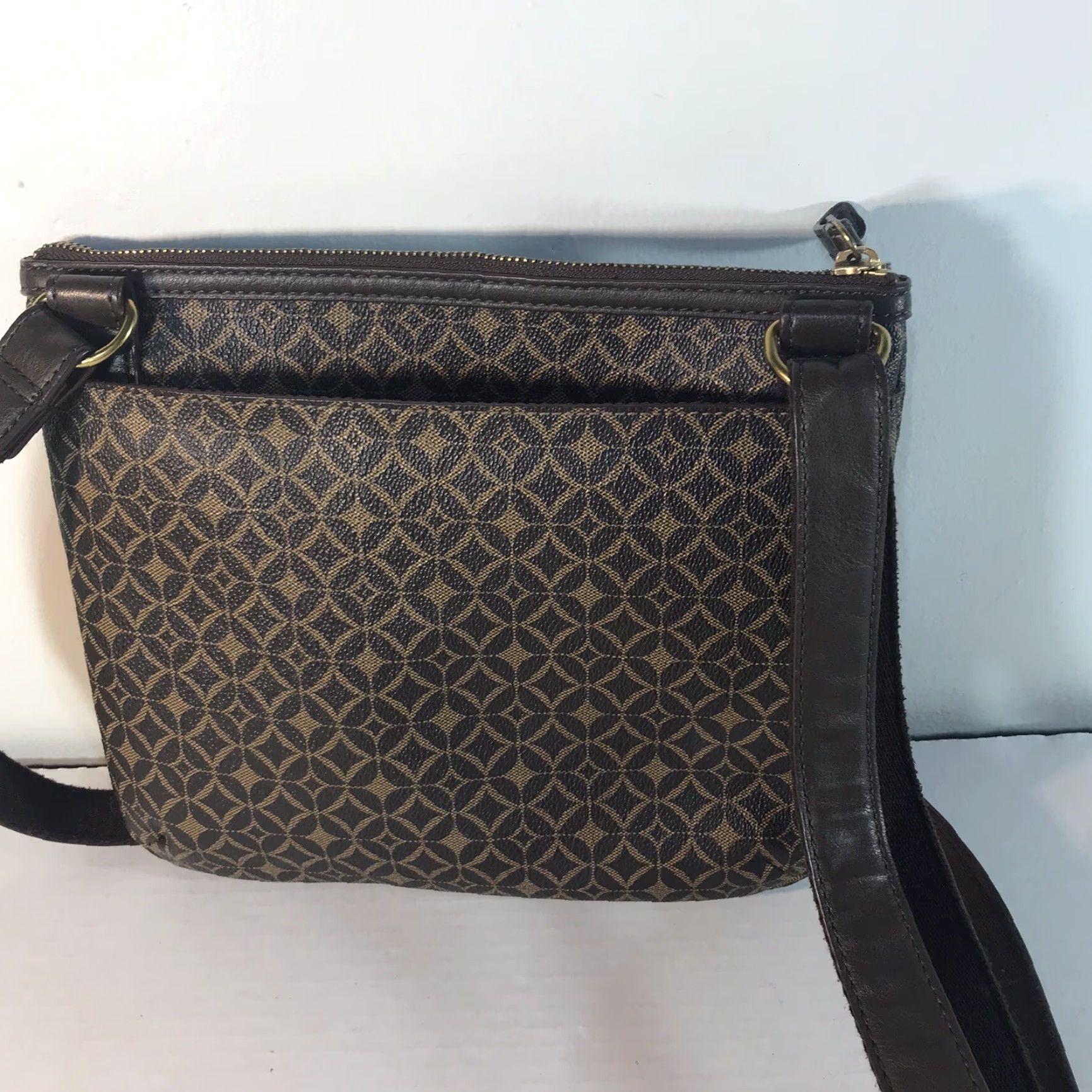 Fossil Fossil Brown & Gold Faux Leather Medium Crossbody Bag - Adjustable Strap, Geometric Pattern, Casual/Business, Womens Size ONE SIZE - 3 Thumbnail