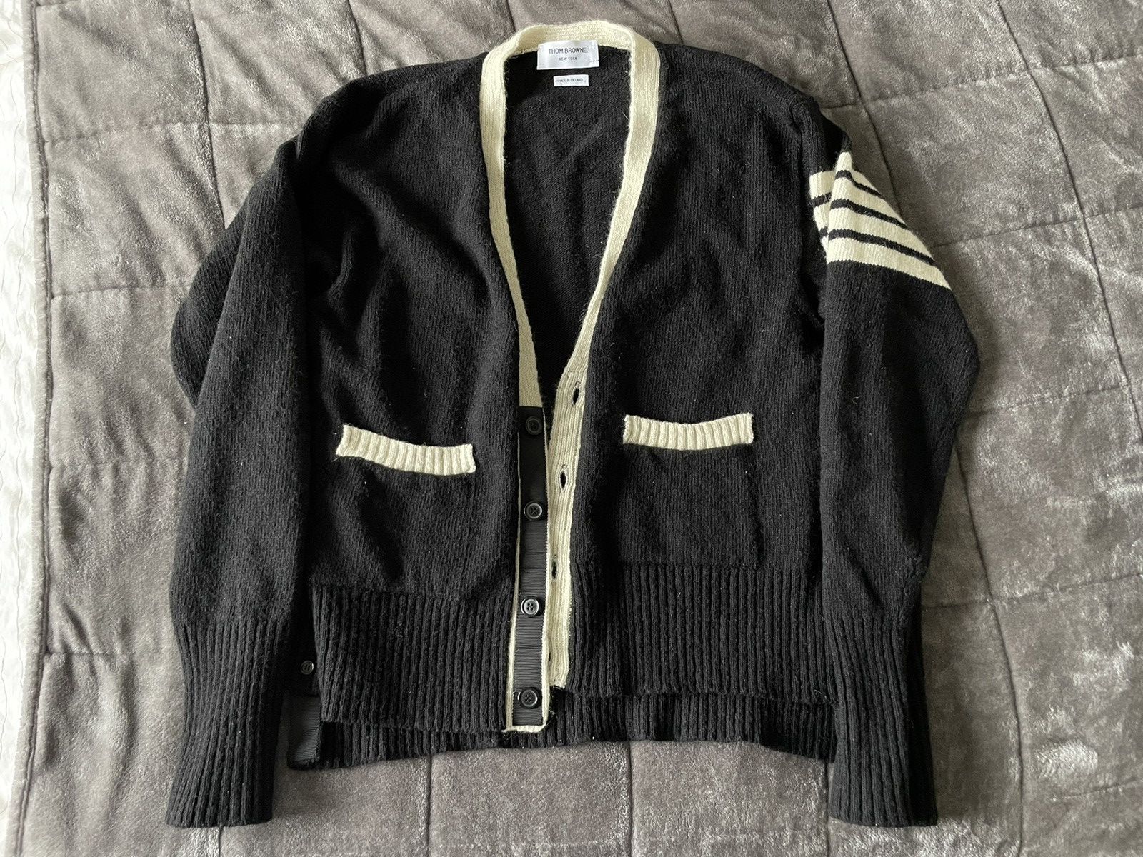 Thom Browne RARE- BLACK Mohair Tweed Jersey Stitch 4-bar Cardigan Size US L / EU 52-54 / 3 - 4 Thumbnail