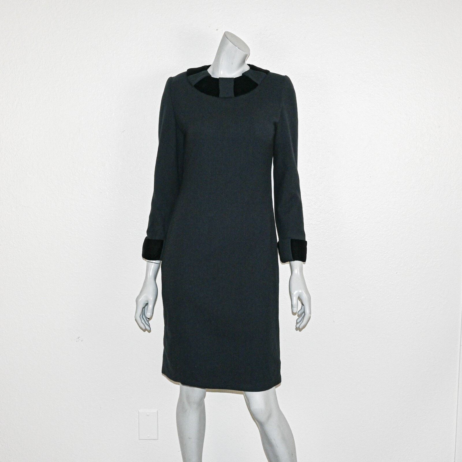 Vintage 90s Carolina Herrera Long Sleeve Dress Wool Charcoal
