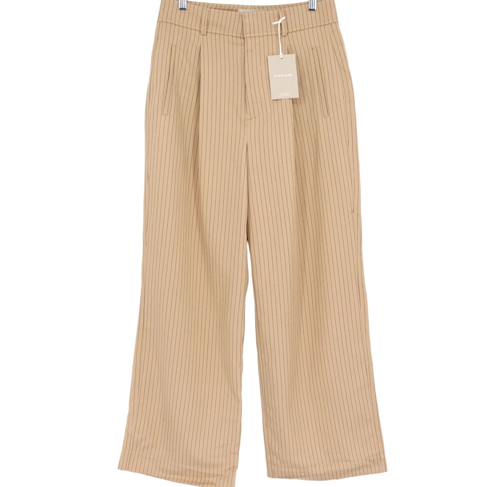 Everlane EVERLANE Women’s Pinstripe Wide-Leg Pleated Pants 6S Tan Beige Dress Pants Workwear Casual Business Size 28" / US 6 / IT 42 - 2 Thumbnail