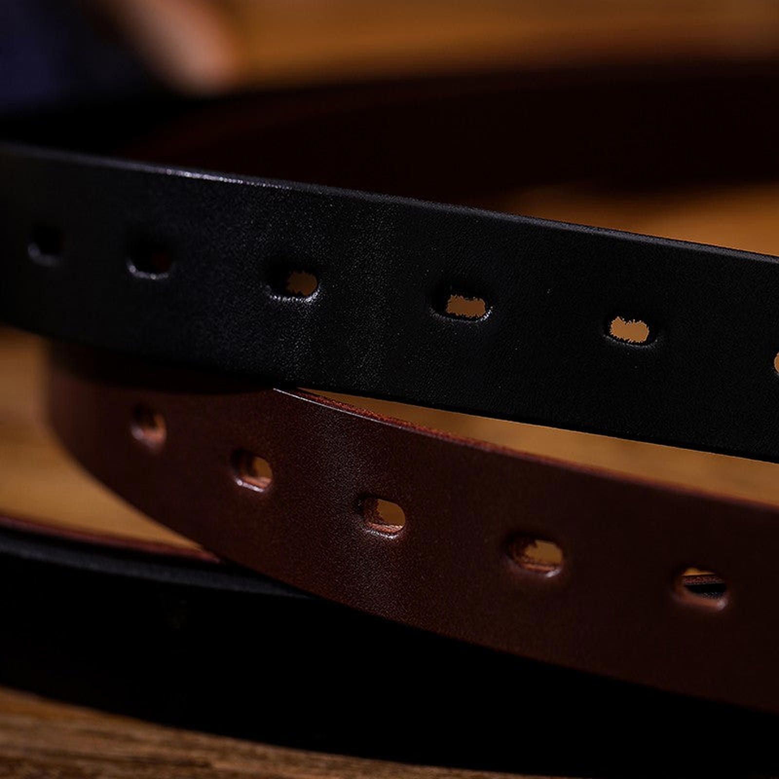 Leather Retro Leather Belt – Hand-Sewn Veg-Tan, Minimal Design Size ONE SIZE - 4 Thumbnail