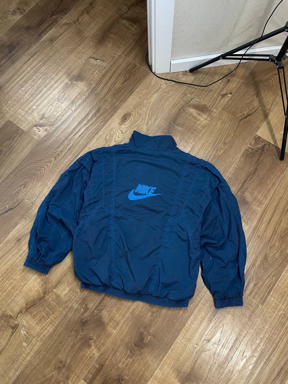 image of Nike 90’S Y2K Big Logo Drill Nylon Bomber Jacket in Blue, Men's (Size Medium)