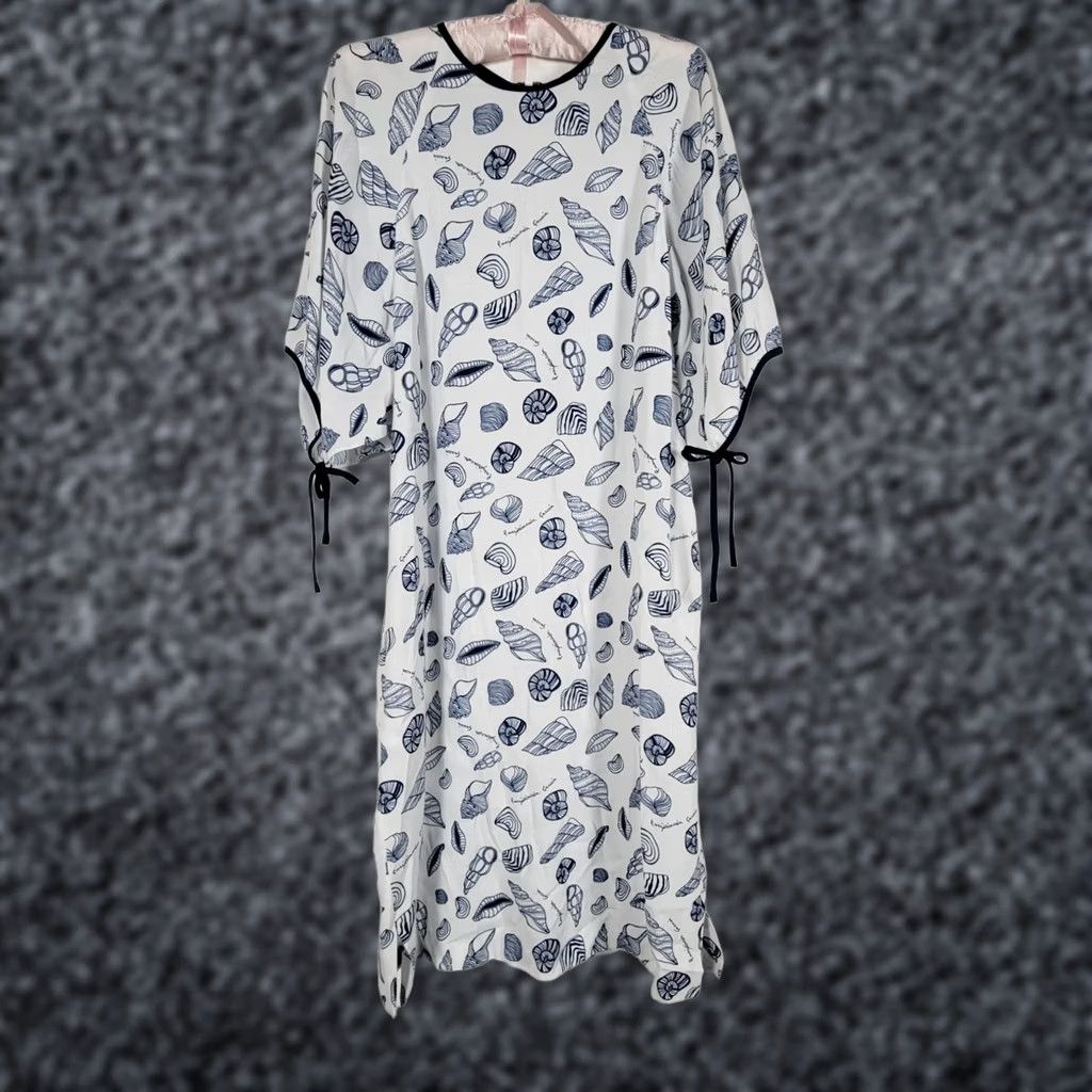 Vintage Purificacion Garcia Womens White Navy Seashell Print Tie-Sleeve Dress Size 36 Size XS / US 0-2 / IT 36-38 - 1 Thumbnail