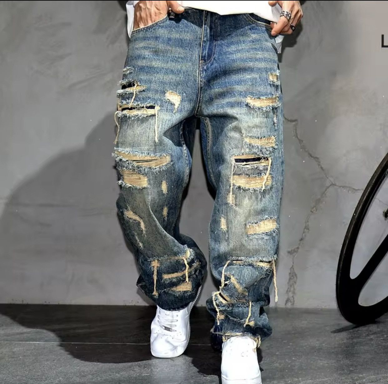 Denime × Japanese Brand × Jean American Streetwear Hand Sewn Patch Ripped Jeans Size US 32 / EU 48 - 2 Thumbnail