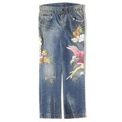 New Dolce & Gabbana Embroidered Jeans Hawaii Theme 5 Pocket Straight Leg  Size 42