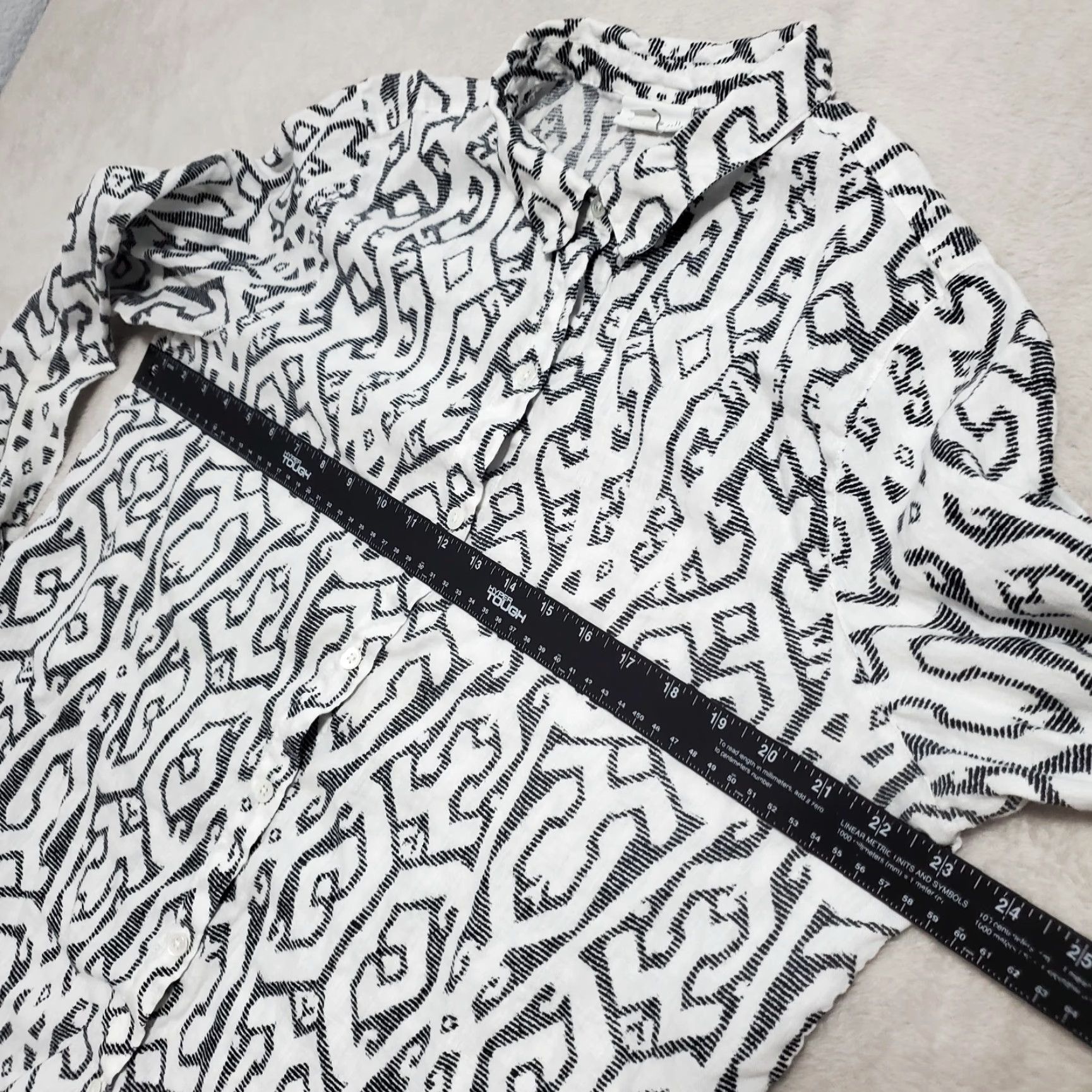 J. Jill VINTAGE J Jill Love Linen Top Women L White Black Geo Print Collared Button Down Relaxed Size L / US 10 / IT 46 - 7 Thumbnail