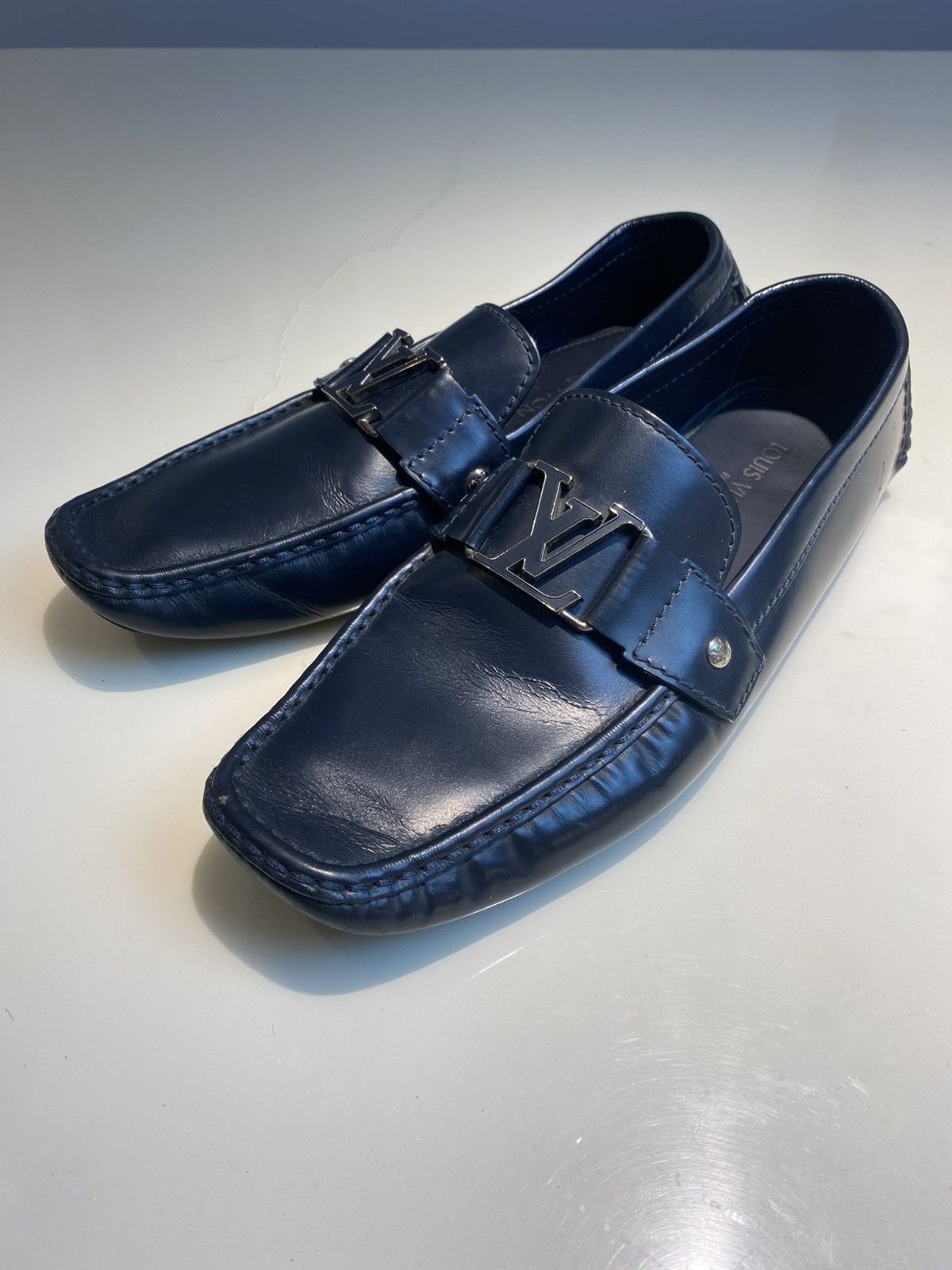 Louis Vuitton Monte Carlo Lv Logo Moccasins Blue Leather Shoes, Men's (Size 10.5)